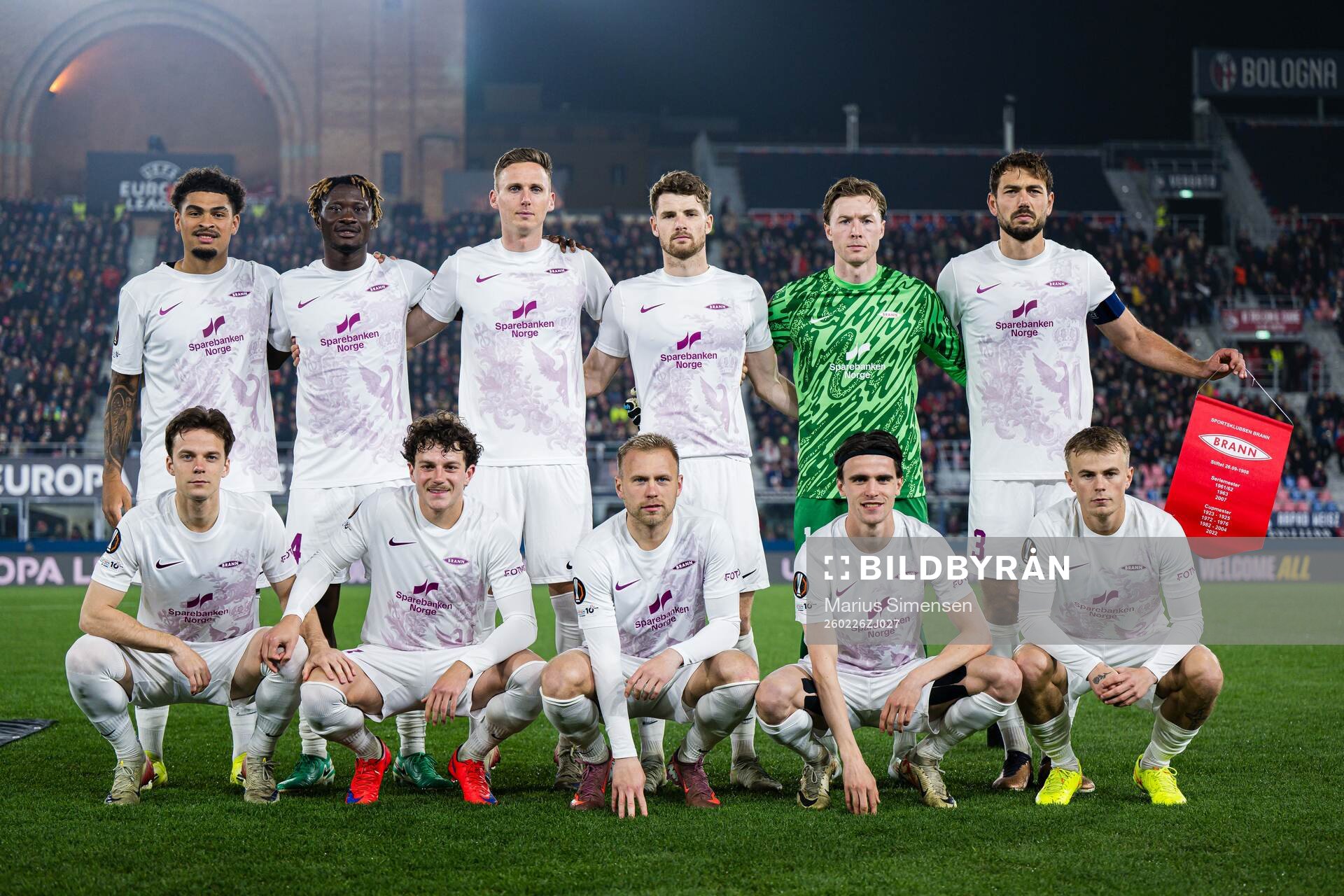 The starting eleven of Brann, from the top left; Noah Holm,