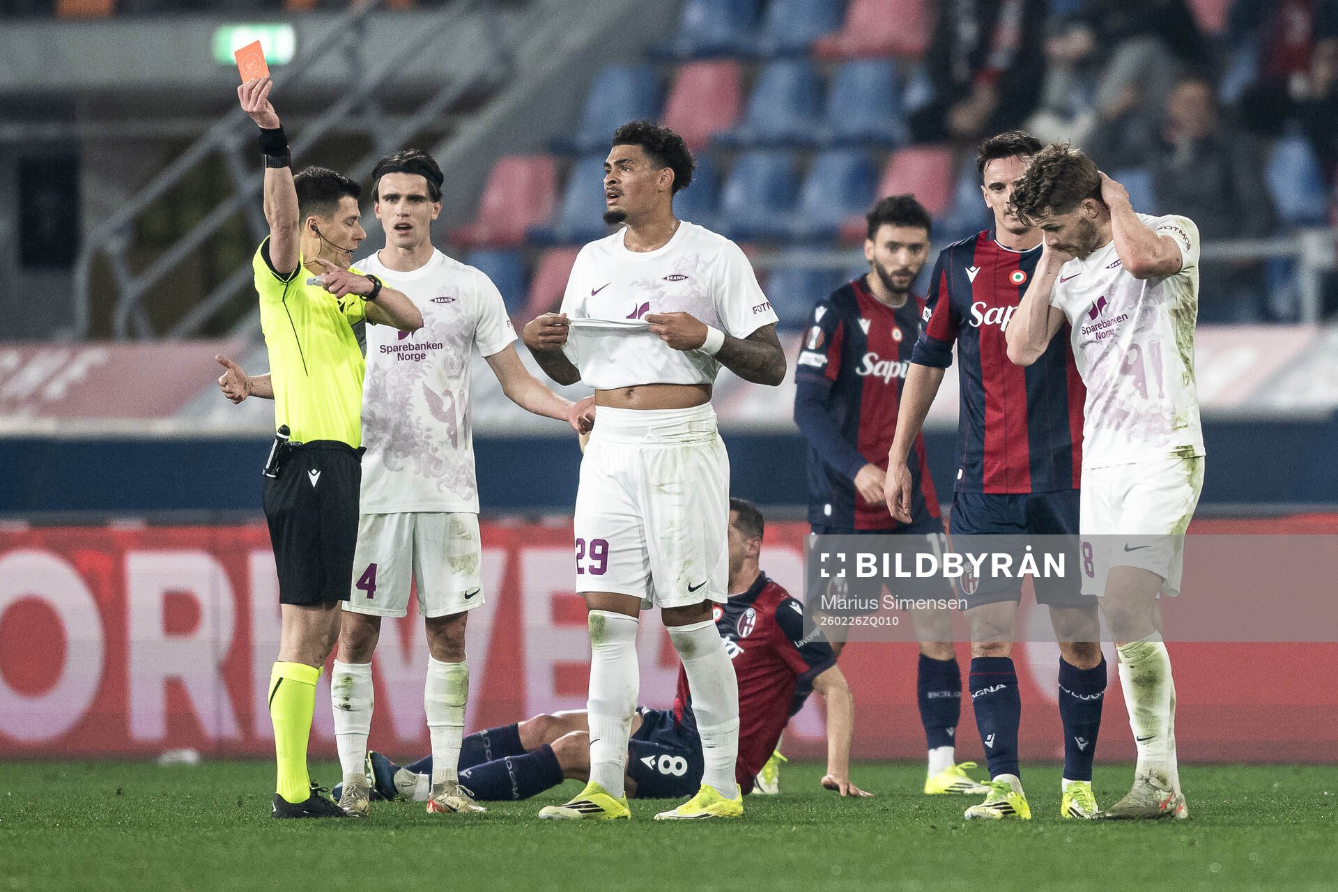 Jacob Sørensen of Brann receives a red card