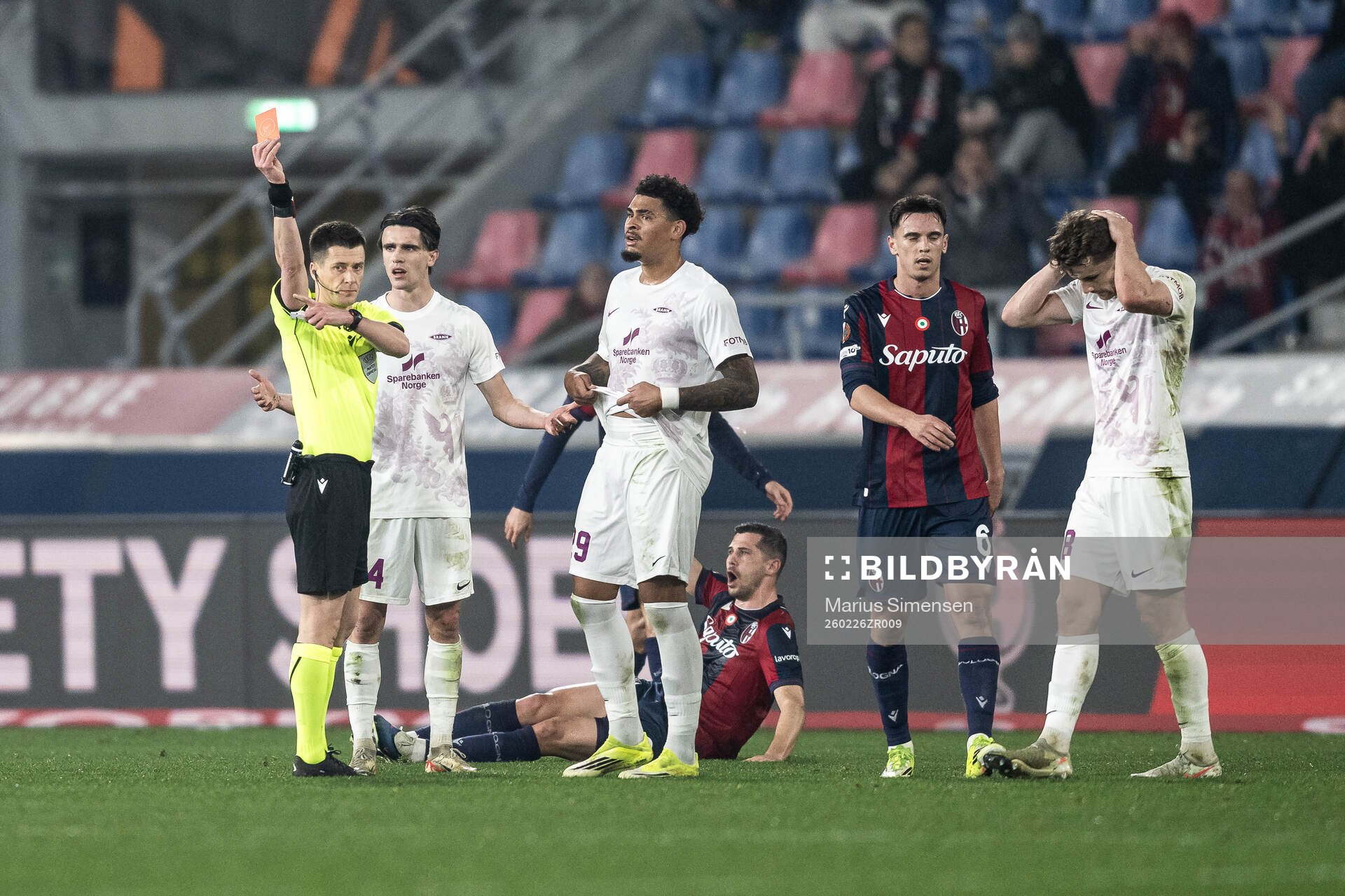 Jacob Sørensen of Brann receives a red card