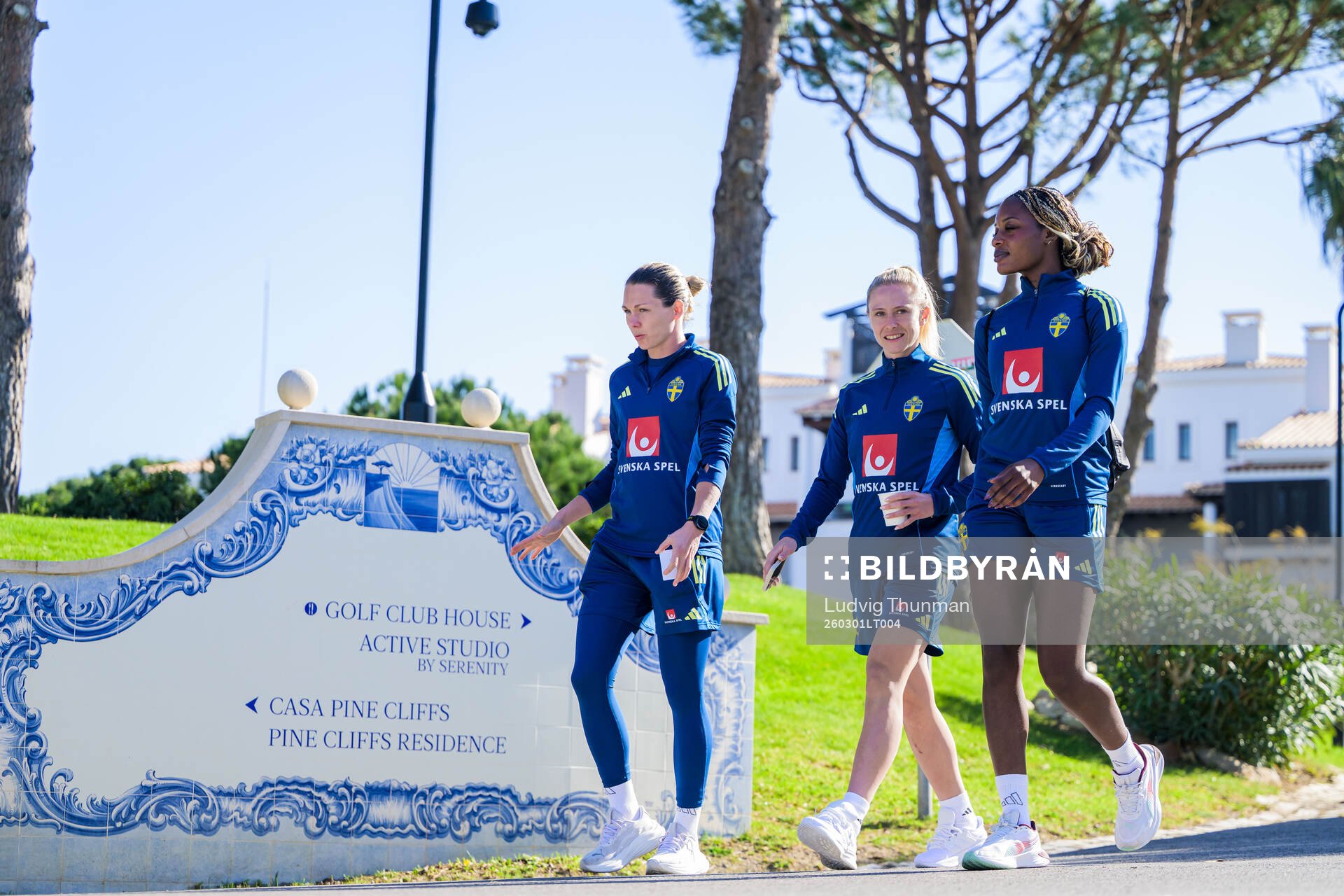 Goalkeeper Jennifer Falk, Rebecka Blomqvist and Evelyn Ijeh
