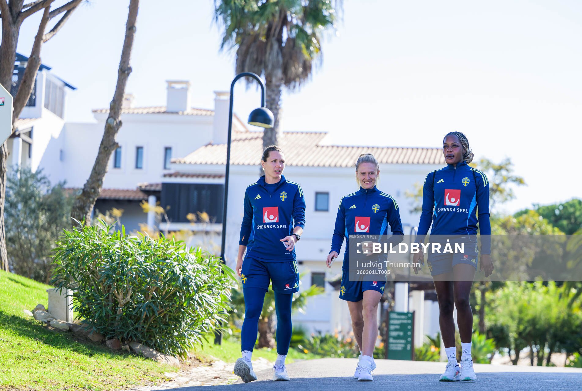 Goalkeeper Jennifer Falk, Rebecka Blomqvist and Evelyn Ijeh