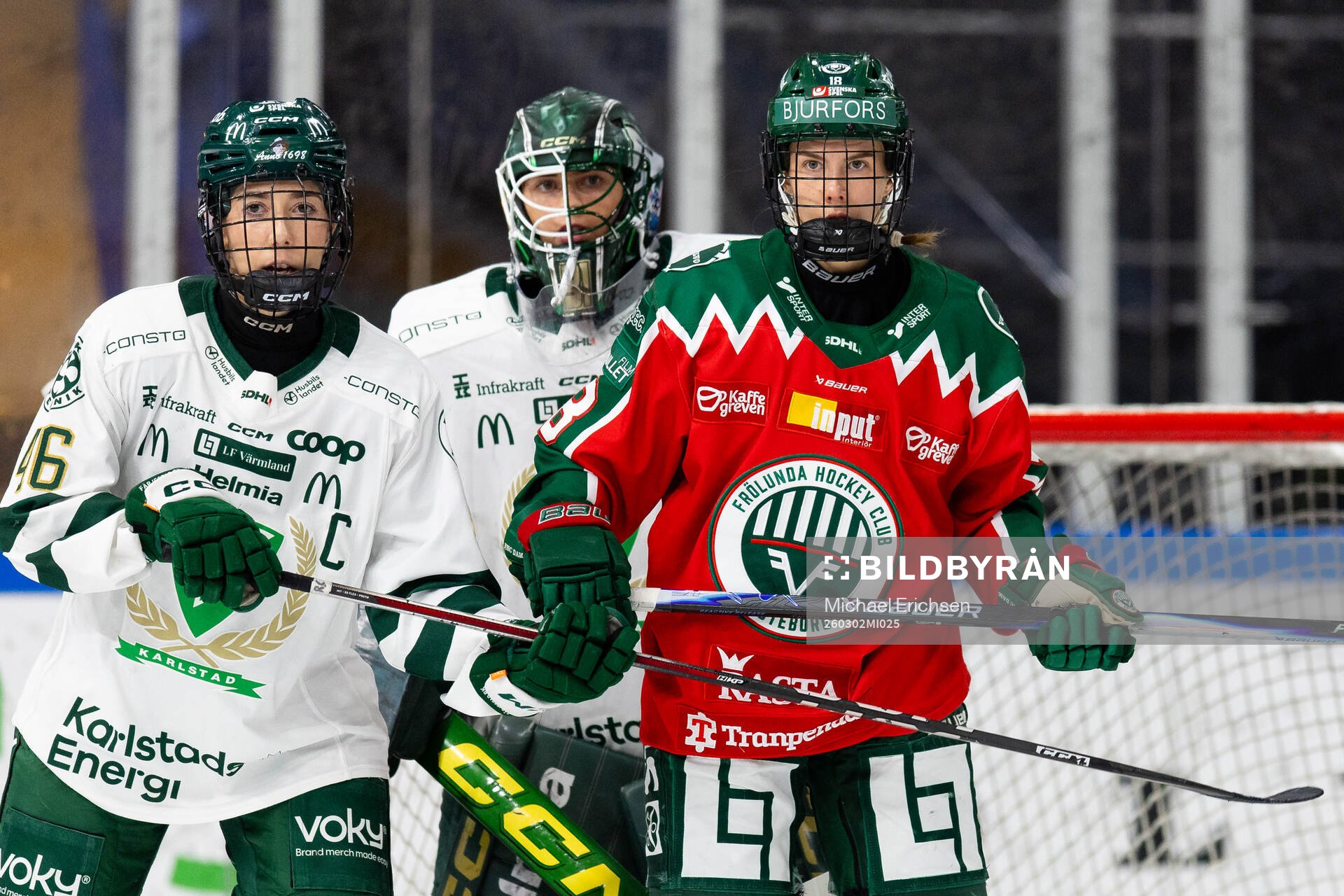 Färjestads Emelie Cordoba, målvakt Ida Boman och