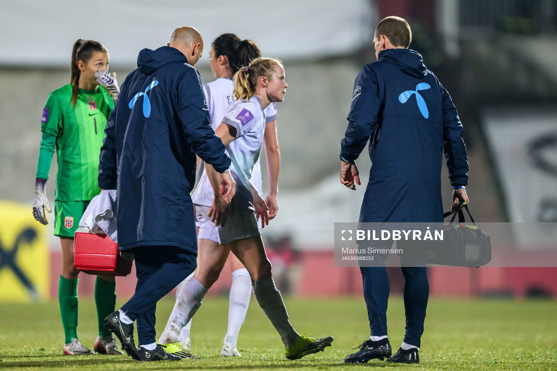 Julie Blakstad of Norway receives medicinal treatment