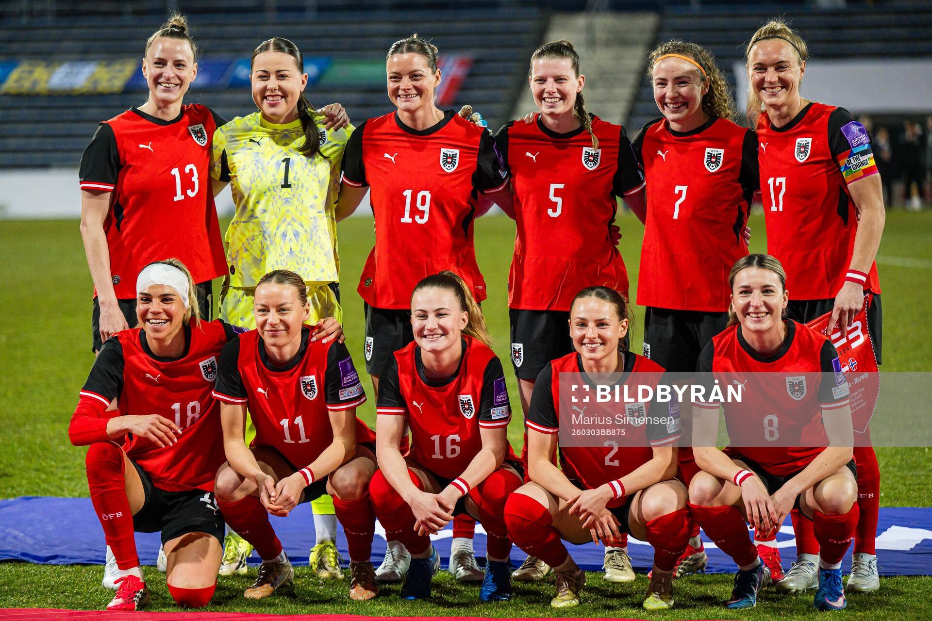The starting eleven of Austria, from the top left; Virginia