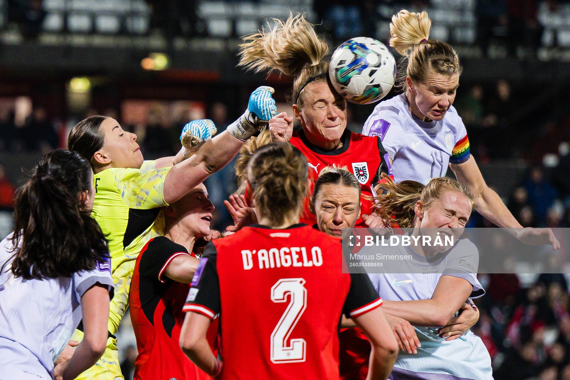 Goalkeeper Mariella El Sherif of Austria and Ada Hegerberg