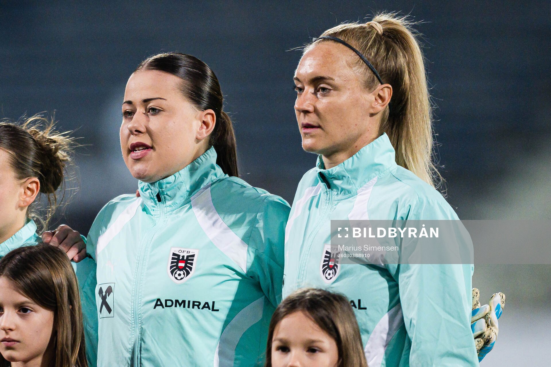 Goalkeeper Mariella El Sherif and Sarah Puntigam of Austria