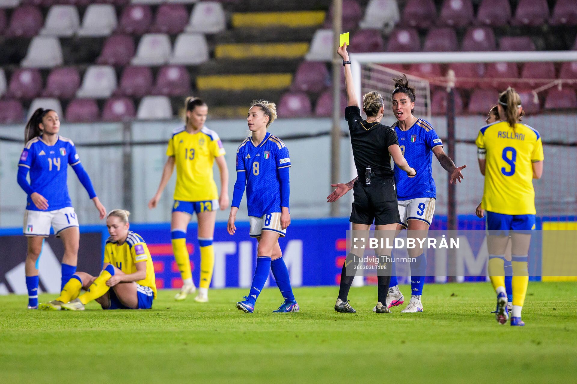Martina Piemonte of Italy receives a yellow card