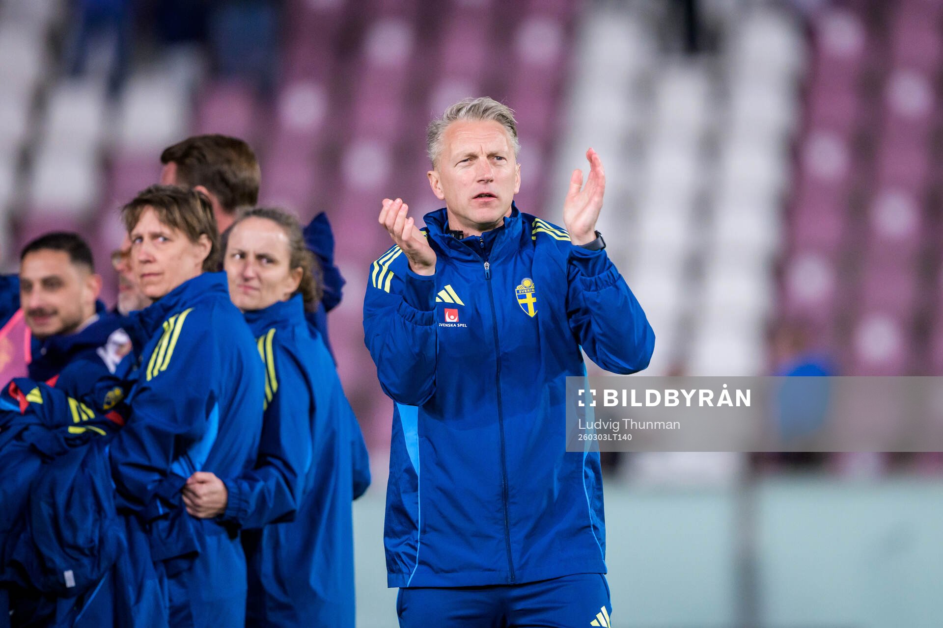 Assistant coach Niklas Egnell of Sweden celebrates