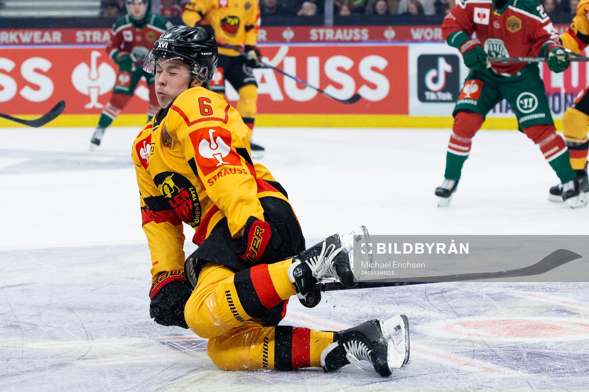 Isac Hedqvist of Luleå blocks a shot from Samuel