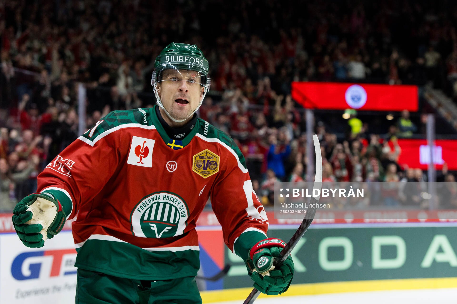 Nicklas Lasu of Frölunda celebrates the 1-0 goal