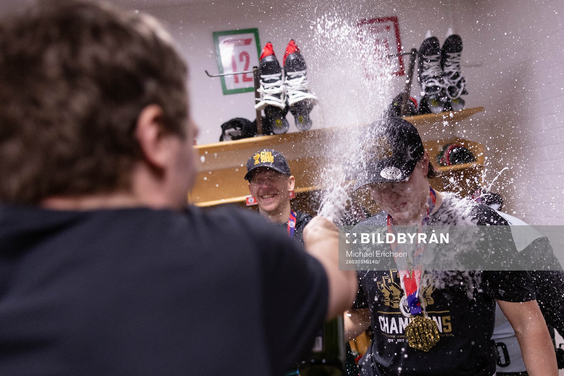 Max Lindholm and Ivar Stenberg of Frölunda celebrate