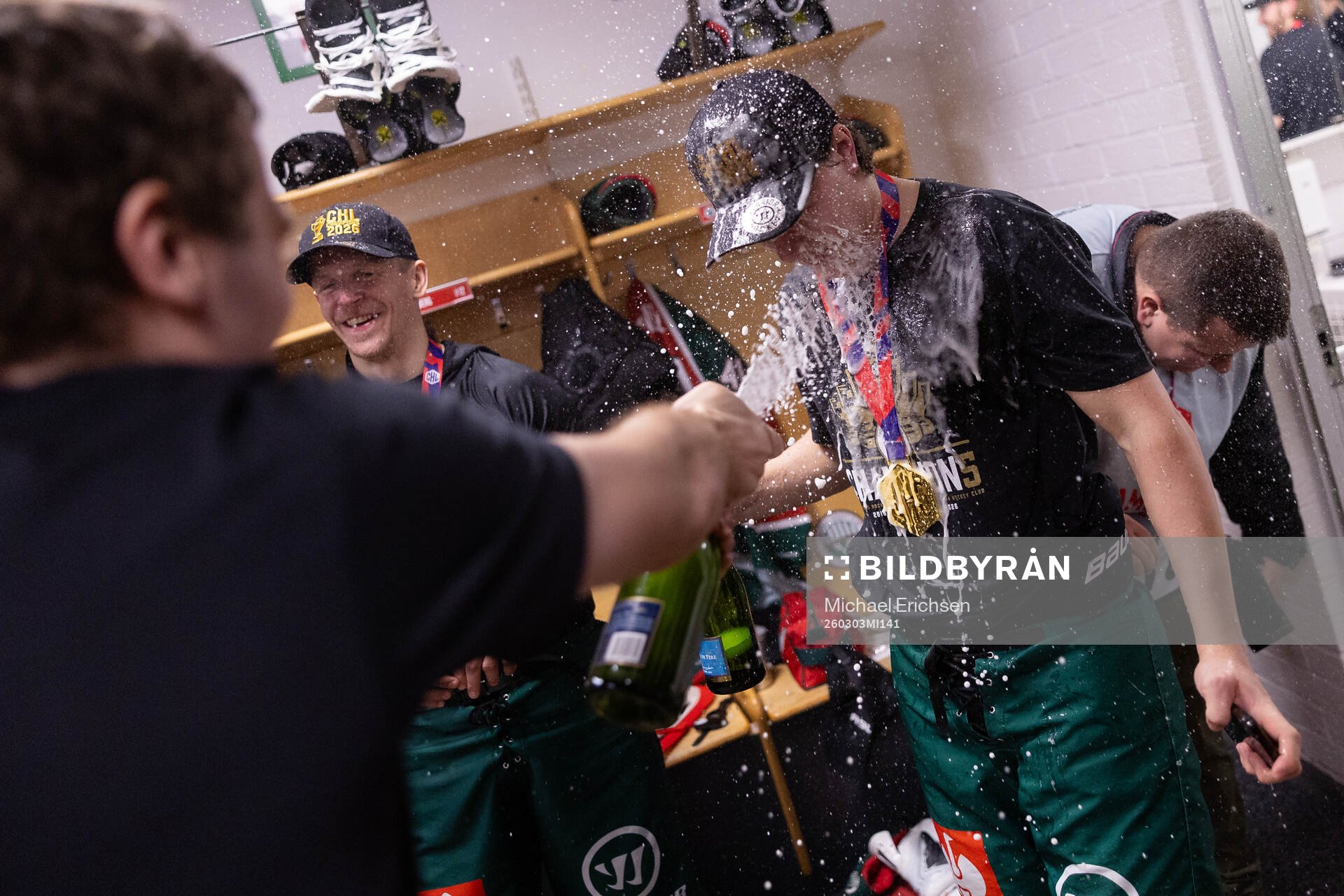 Max Lindholm and Ivar Stenberg of Frölunda celebrate