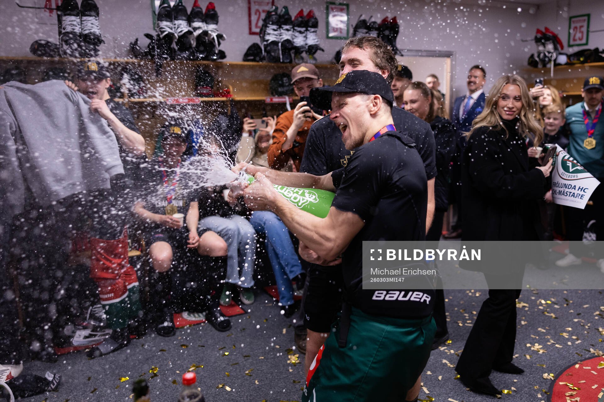 Max Friberg and Max Lindholm of Frölunda celebrate