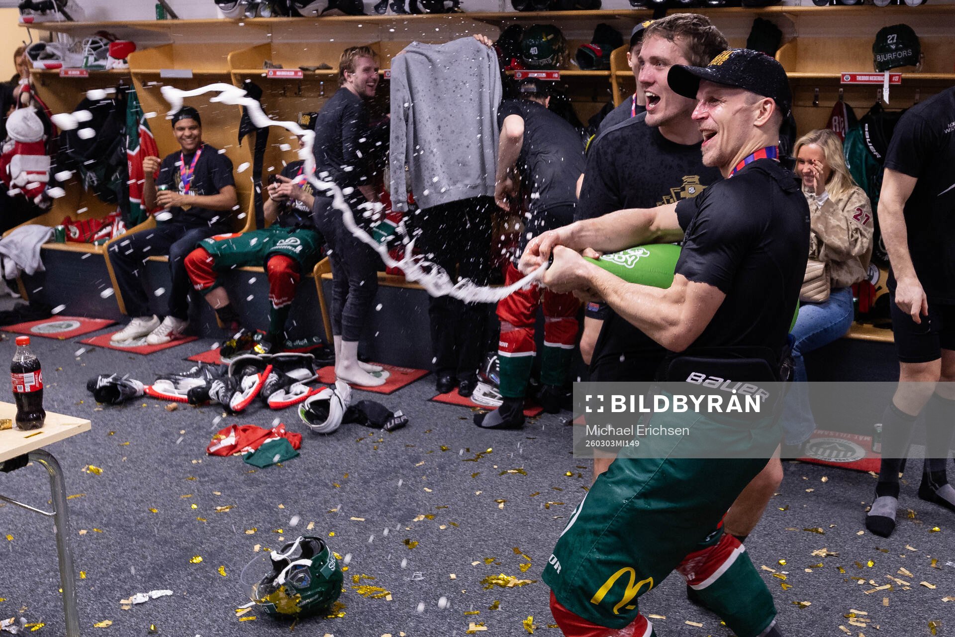 Max Friberg and Max Lindholm of Frölunda celebrate