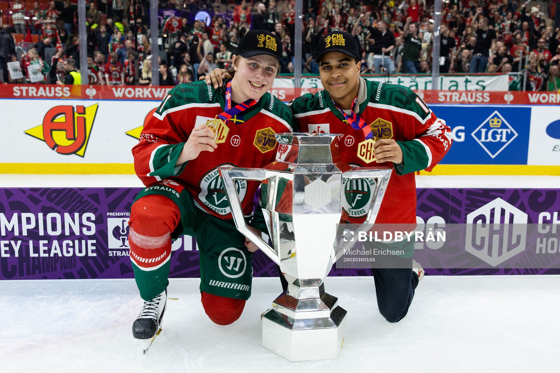 Ivar Stenberg and Max Westergård of Frölunda celebrate