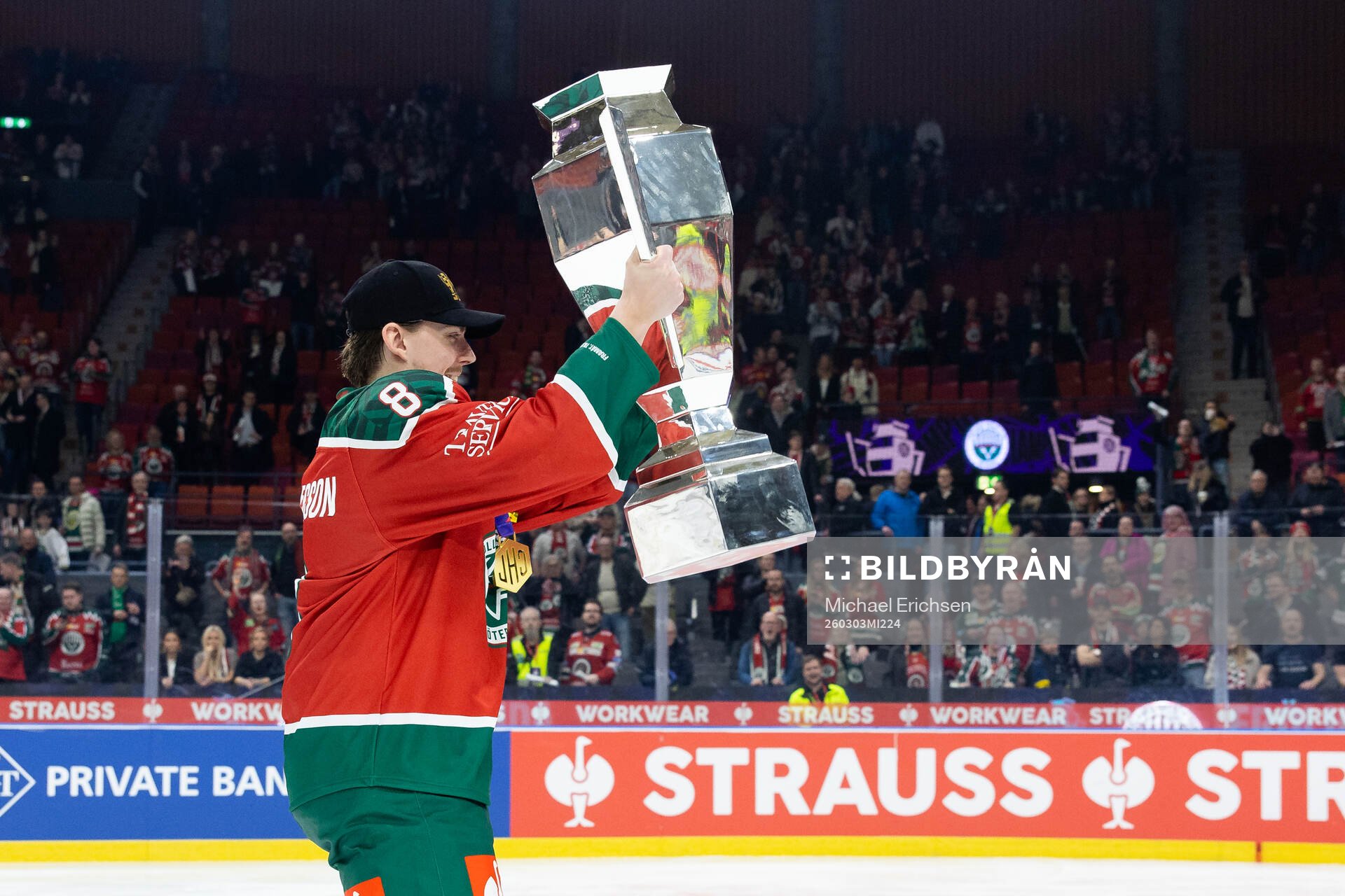 Samuel Johannesson of Frölunda celebrates with the trophy