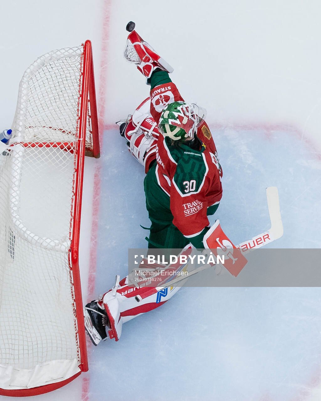 Goaltender Tobias Normann of Frölunda with a glove save