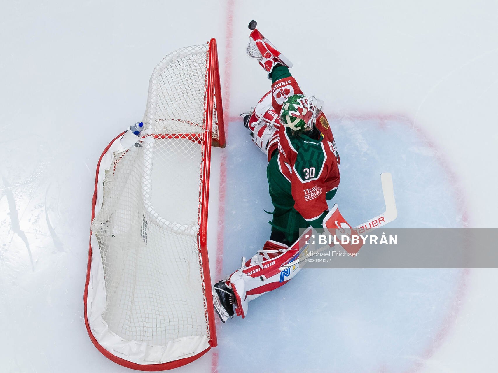 Goaltender Tobias Normann of Frölunda with a glove save
