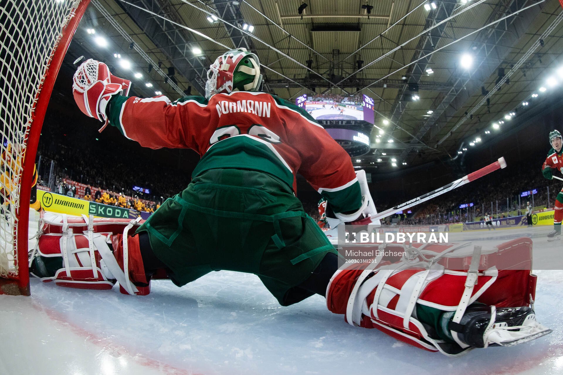 Goaltender Tobias Normann of Frölunda with a glove save