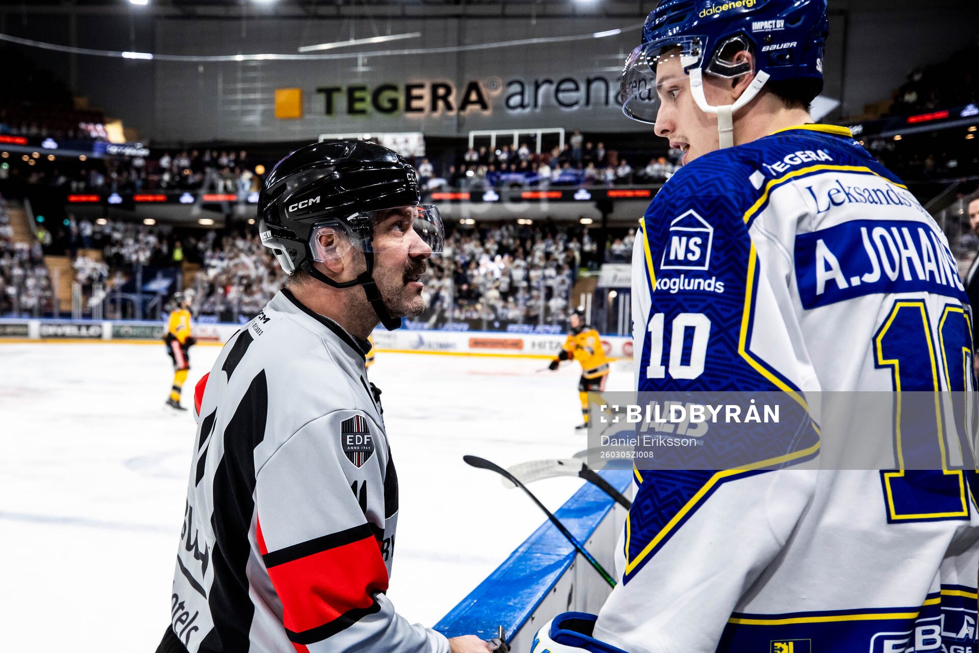 Domare Daniel Wessner och Leksands Anton Johansson