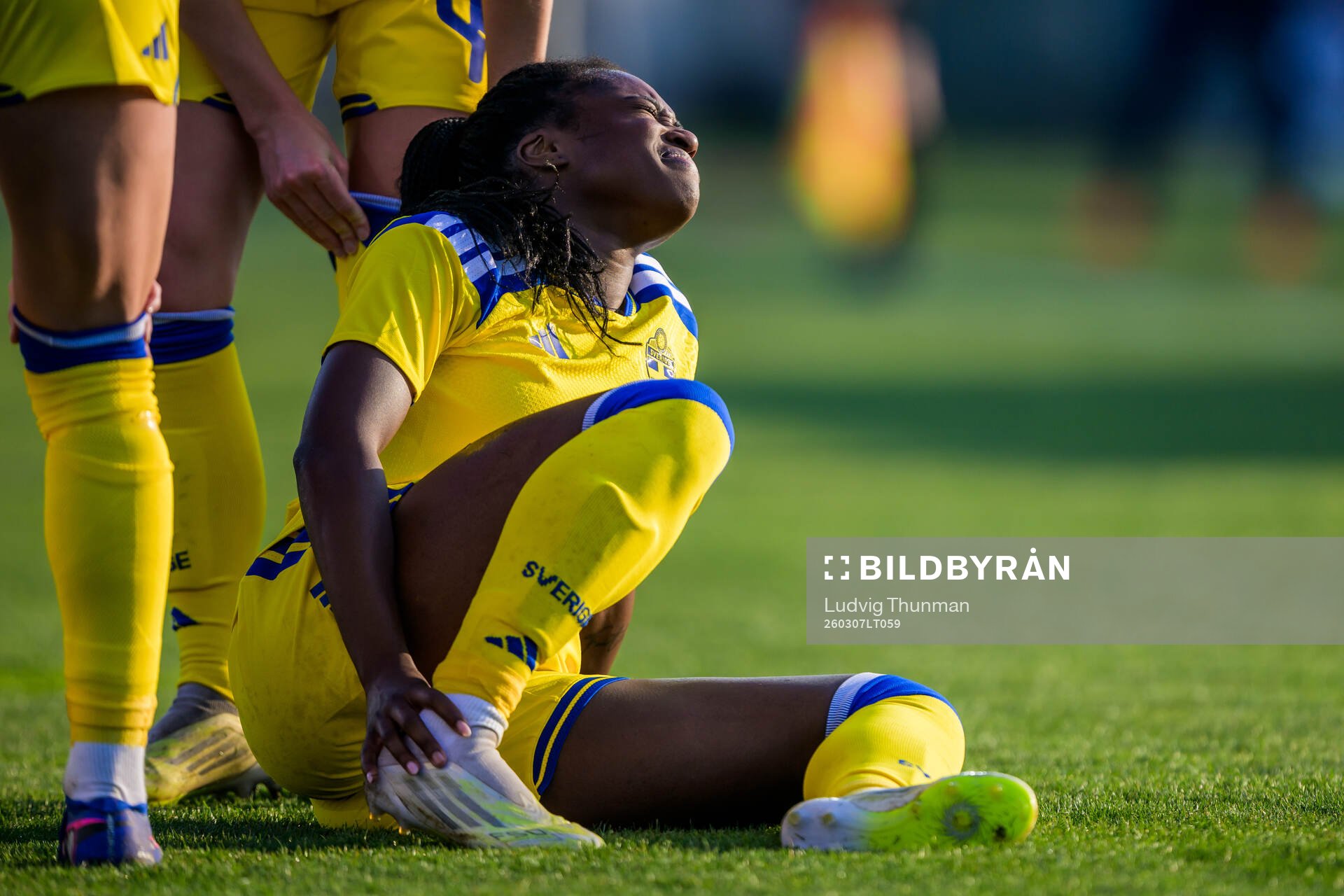 Monica Jusu Bah of Sweden in pain