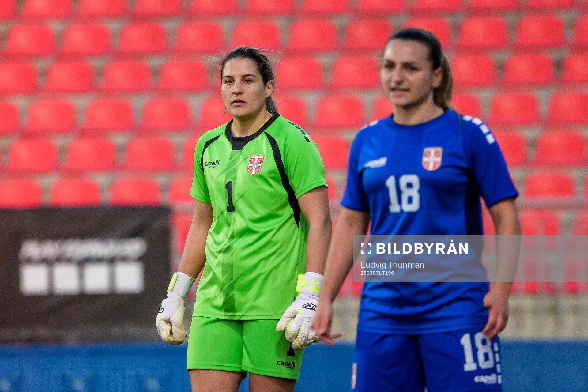 Goalkeeper Milica Kostic and Ema Petrovic of Serbia
