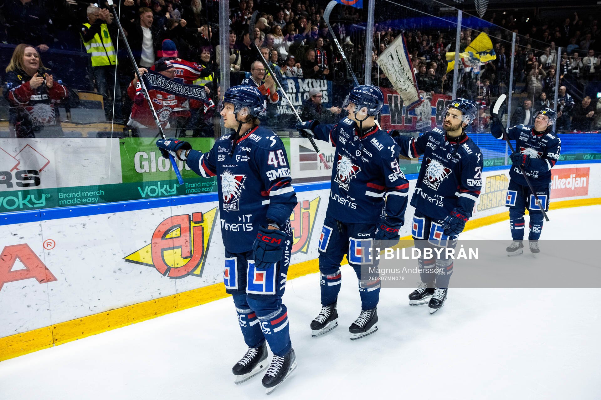 Linköpings Mikko Kokkonen, Adam Hofbauer, Max Martin och