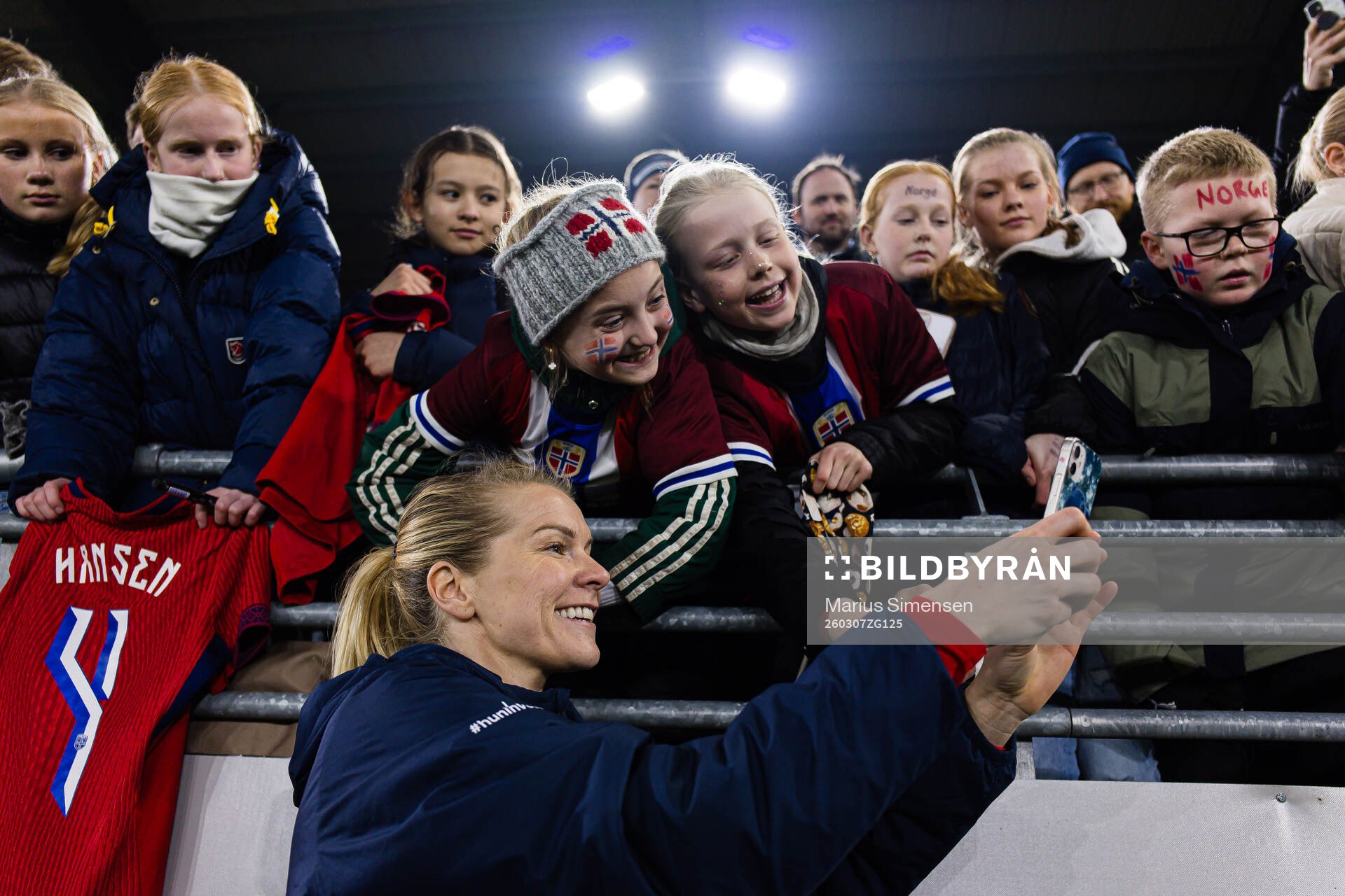 Ada Hegerberg of Norway taking a selfie with a fan