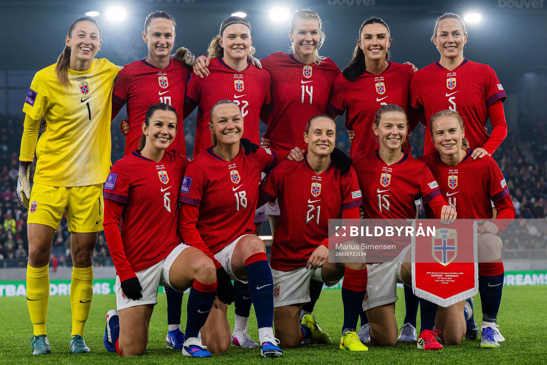 The starting eleven of Norway, from the top left;
