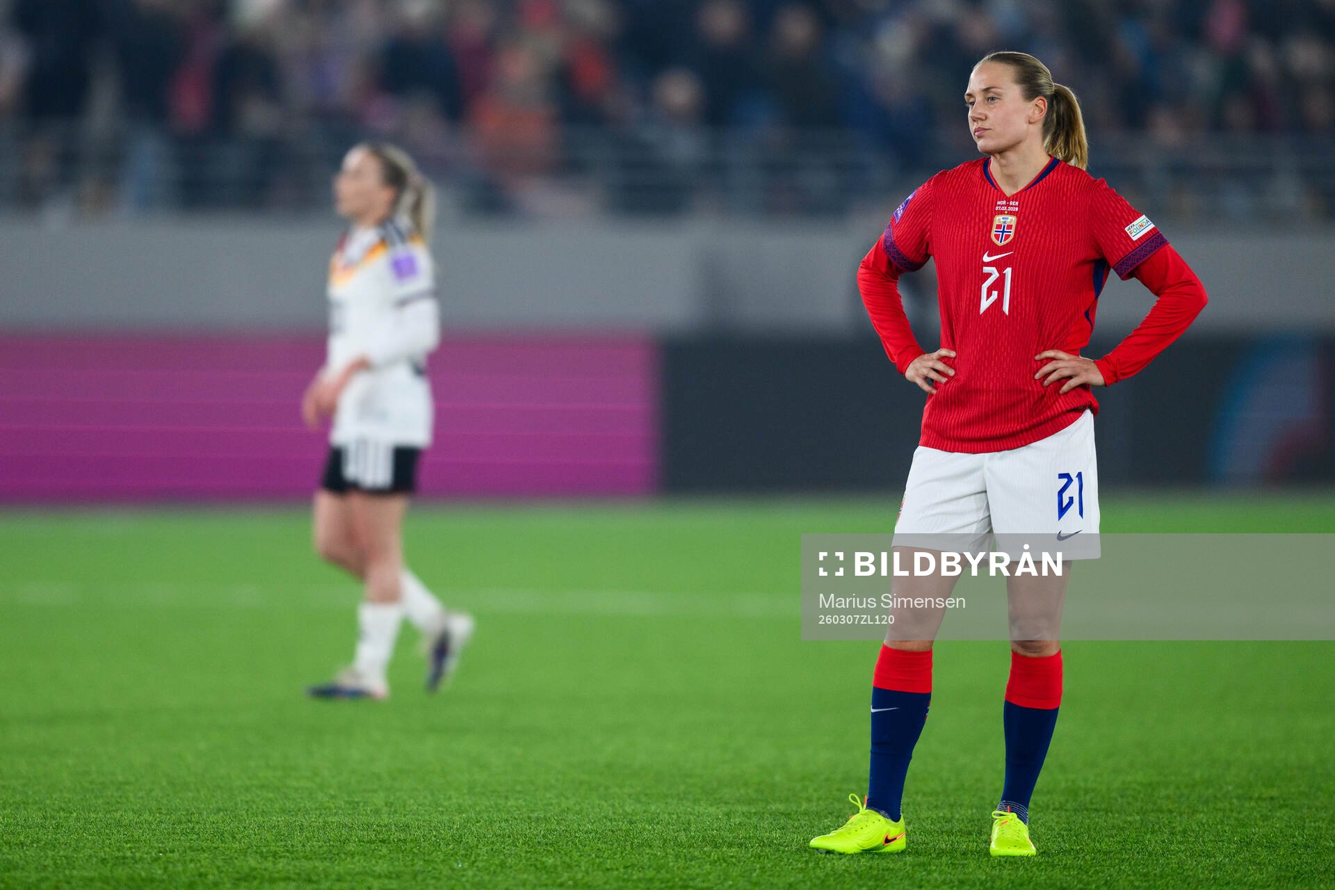 Lisa Naalsund of Norway looks dejected