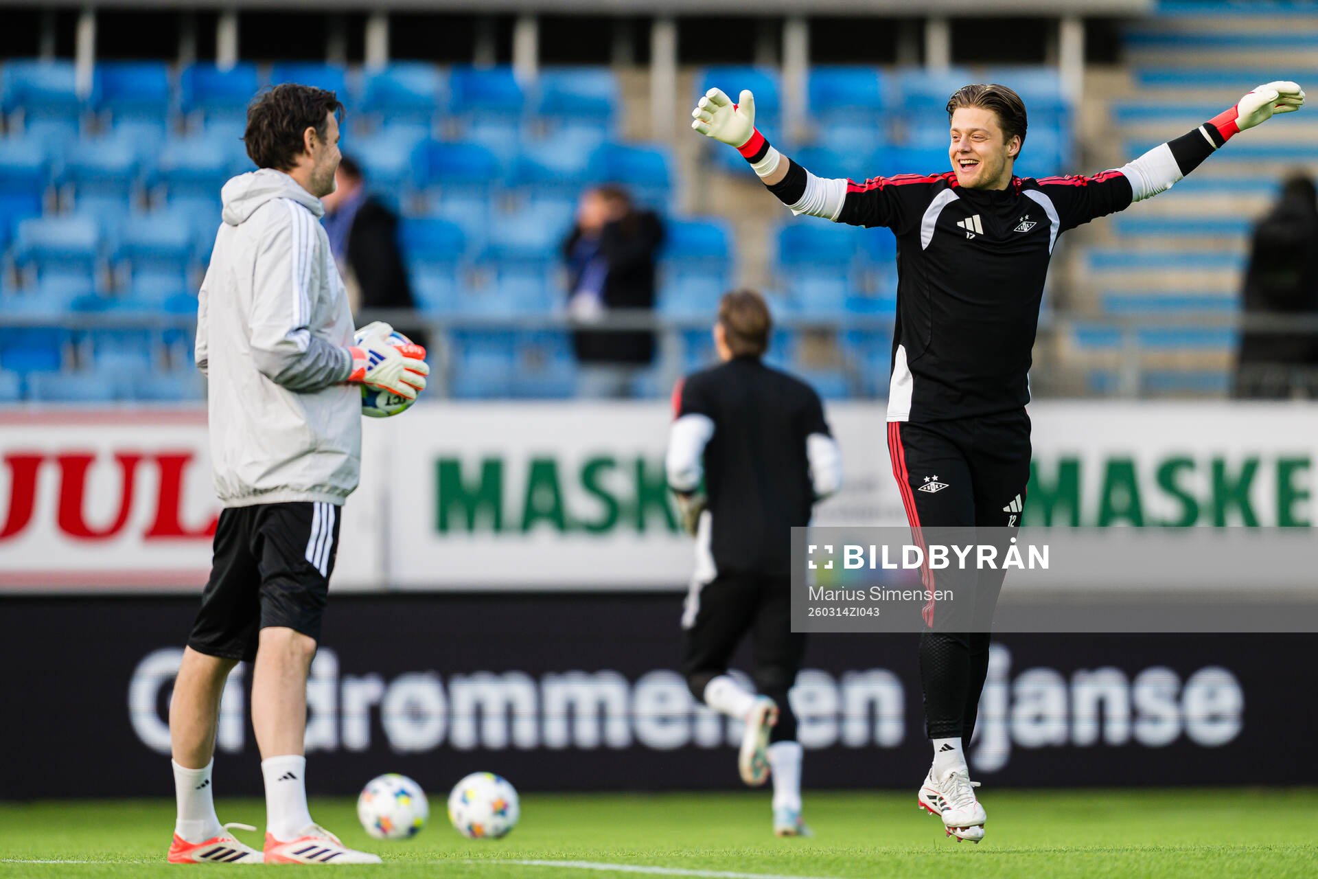 Goalkeeper Rasmus Sandberg of Rosenborg warms up