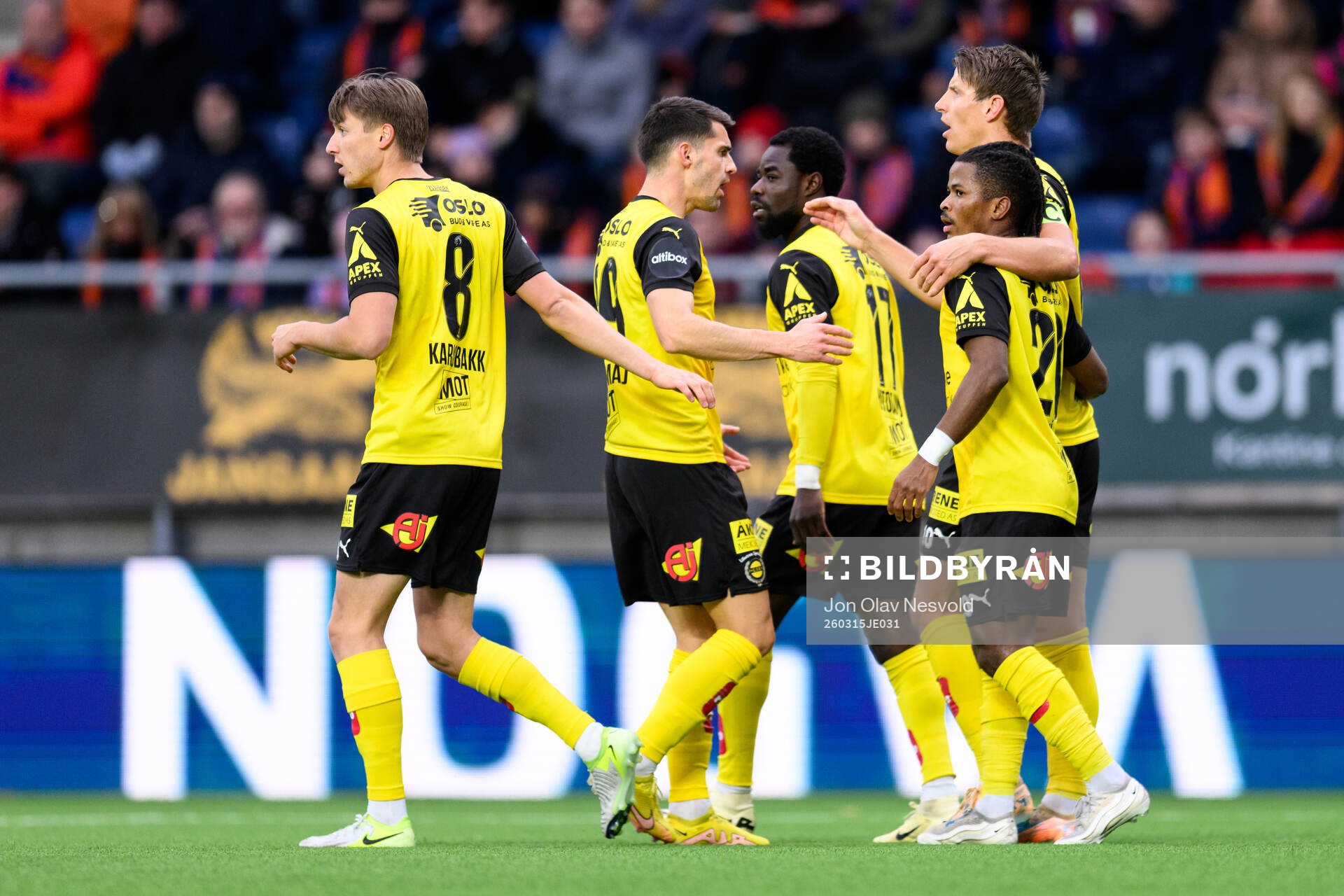 Félix Vá and Thomas Lehne Olsen of Lillestrøm celebrate