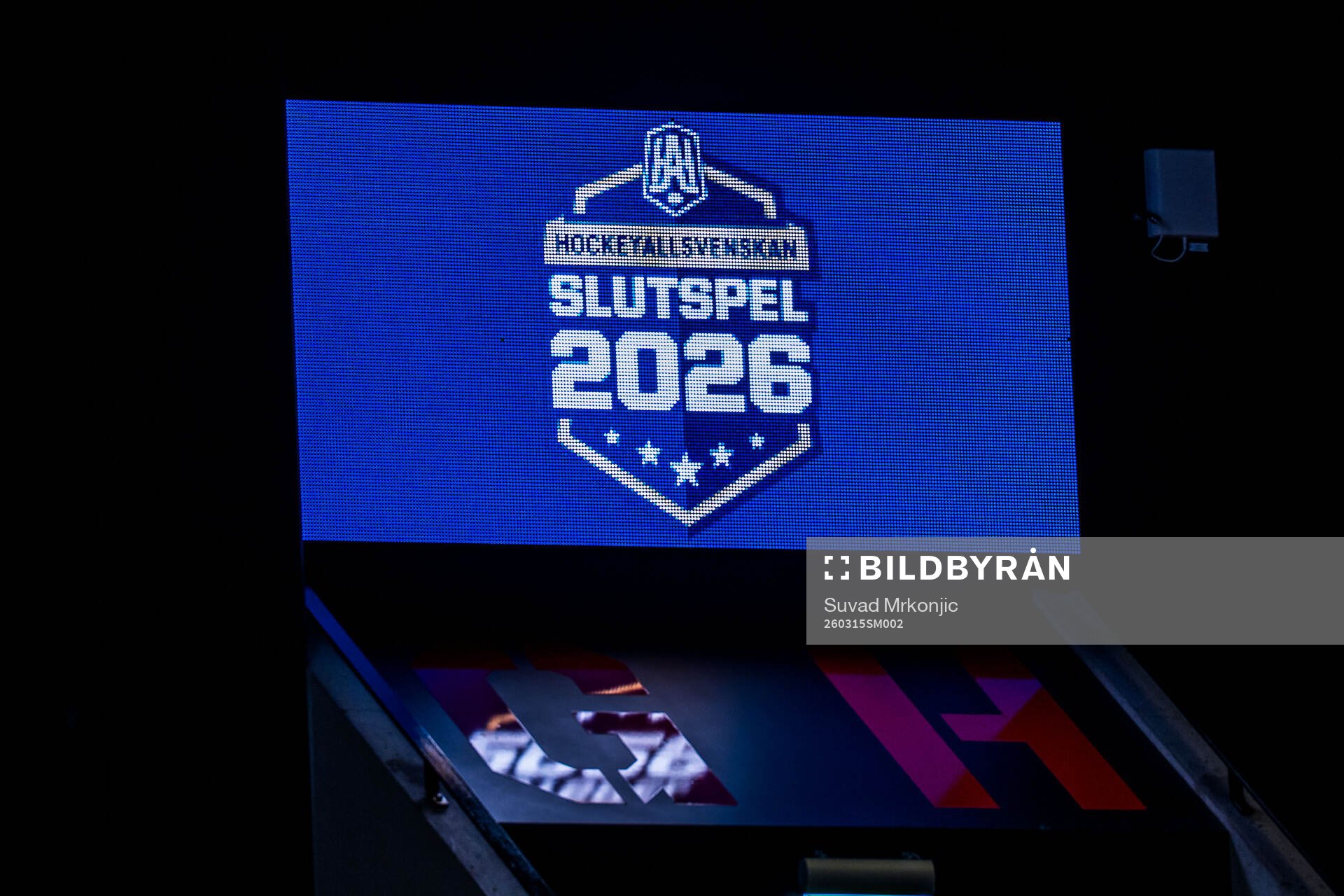 En skylt med texten Slutspel 2026