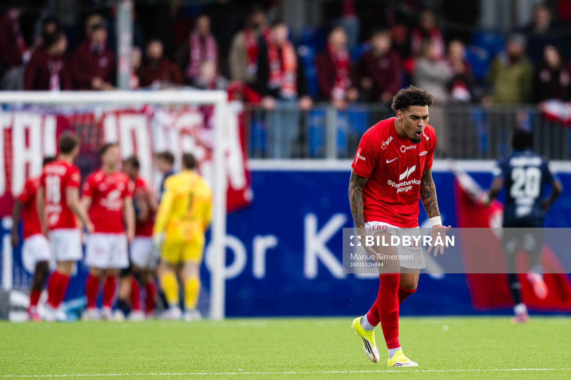 Noah Holm of Brann reacts