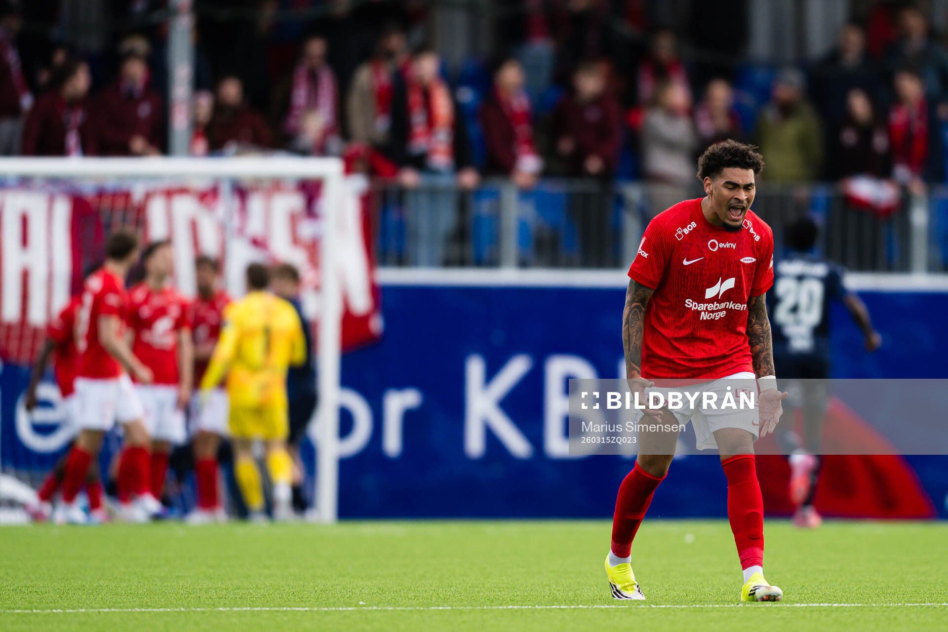 Noah Holm of Brann reacts