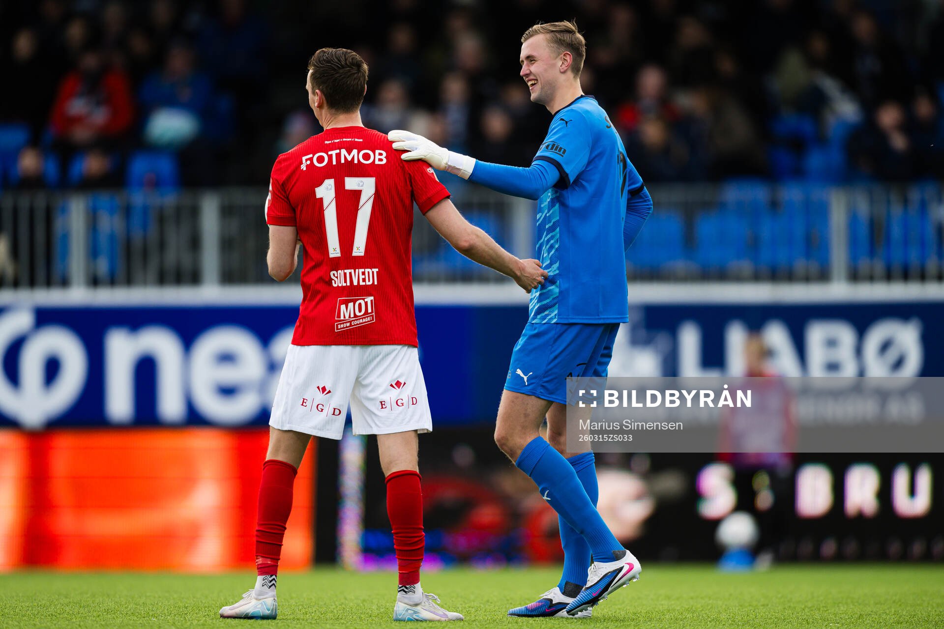 Joachim Soltvedt of Brann and goalkeeper Adrian Sæther of