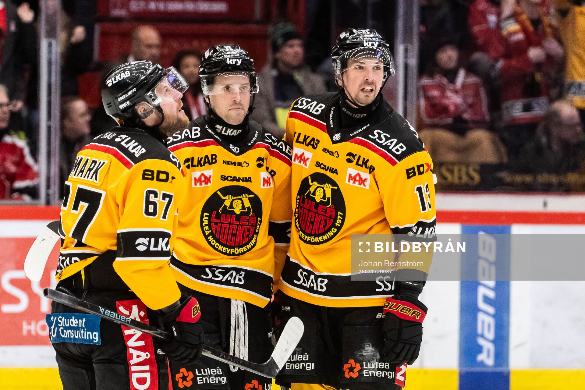 Luleås Linus Omark, Mathias Bromé och Eetu Koivistoinen