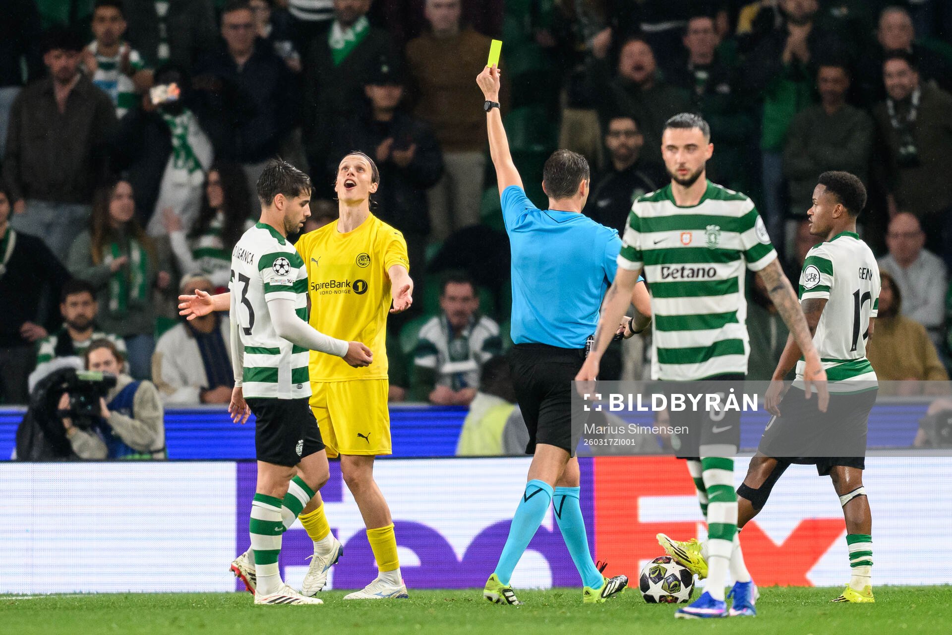 Ulrik Saltnes of Bodø/Glimt is shown a yellow card by