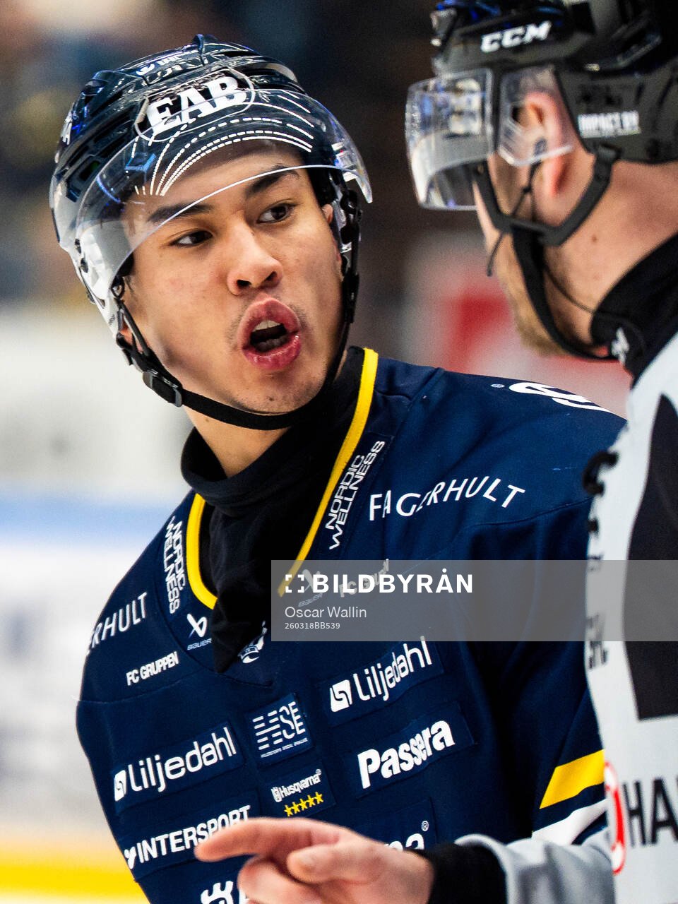 HV71s Jonathan Ang i diskussion med domare