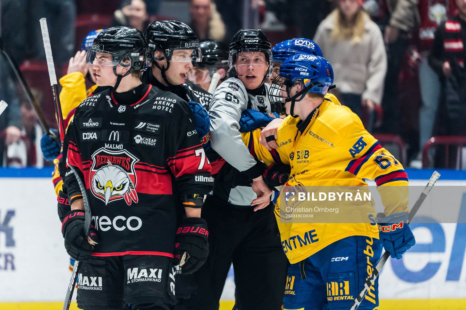 Malmö Redhawks William Von Barnekow, linjedomare Rasmus