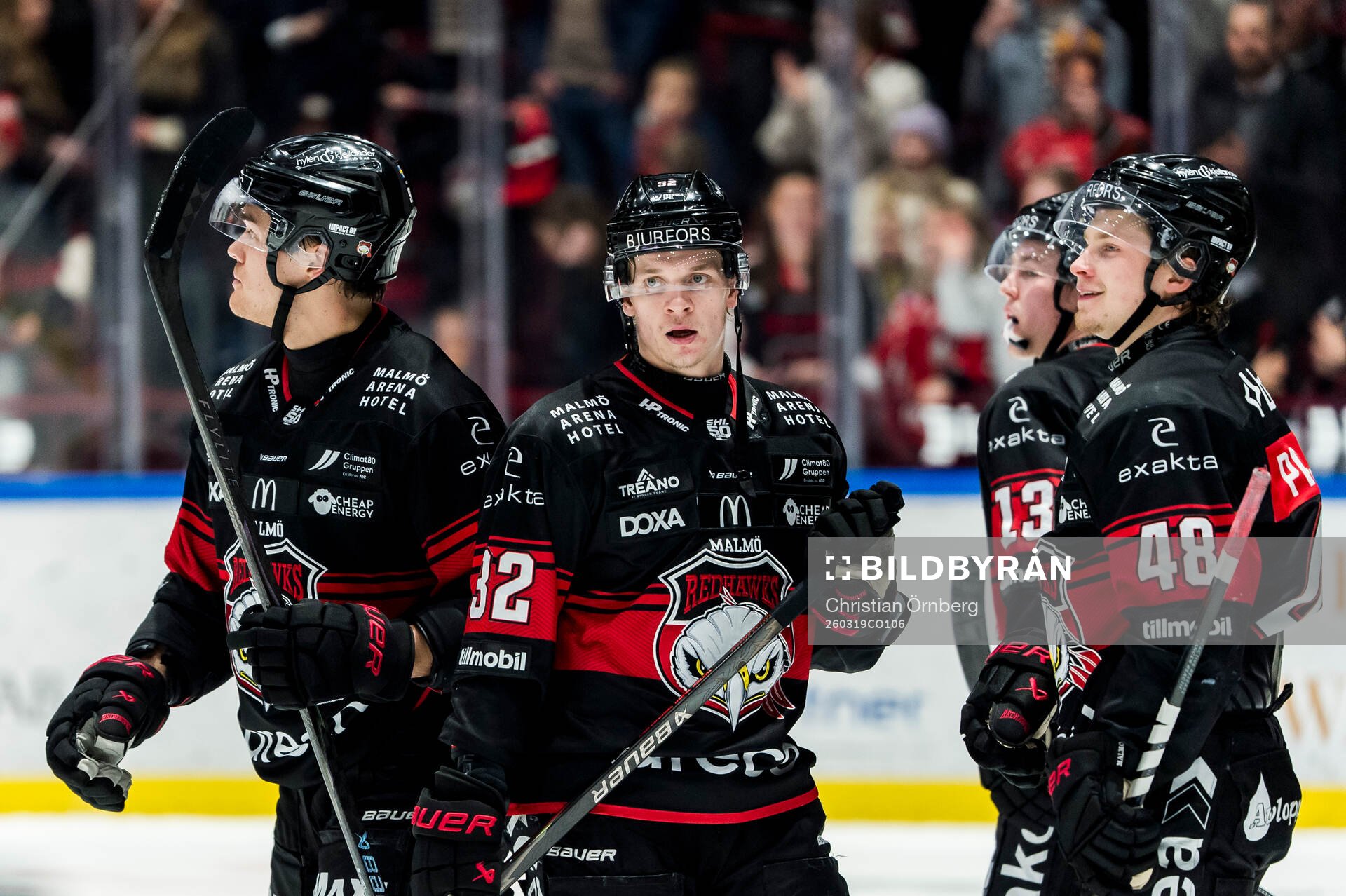 Malmö Redhawks Axel Sundberg, Janne Kuokkanen och Lauri