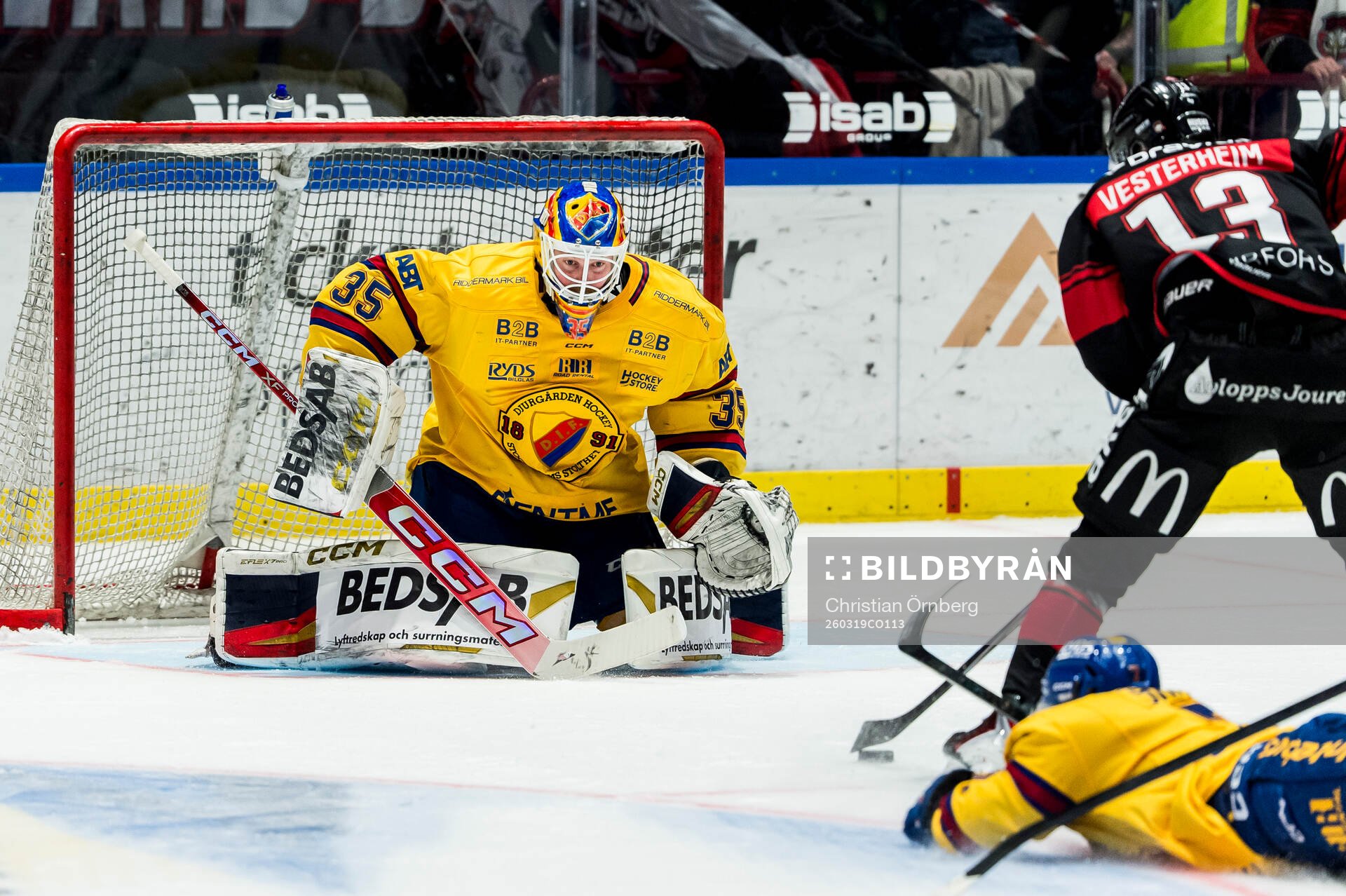 Djurgårdens målvakt Magnus Hellberg mot Malmö Redhawks