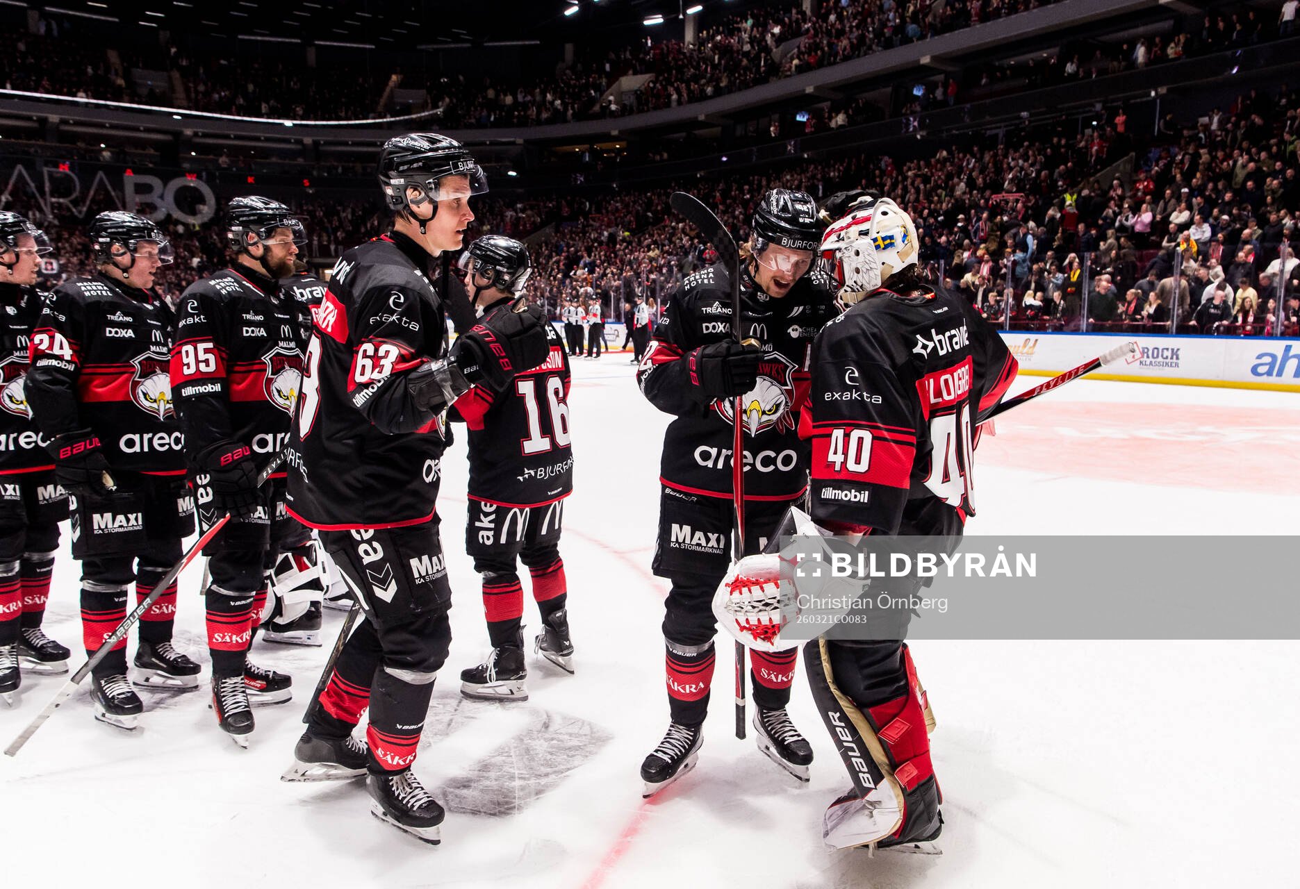Malmö Redhawks Fredrik Händemark, Robin Salo och målvakt