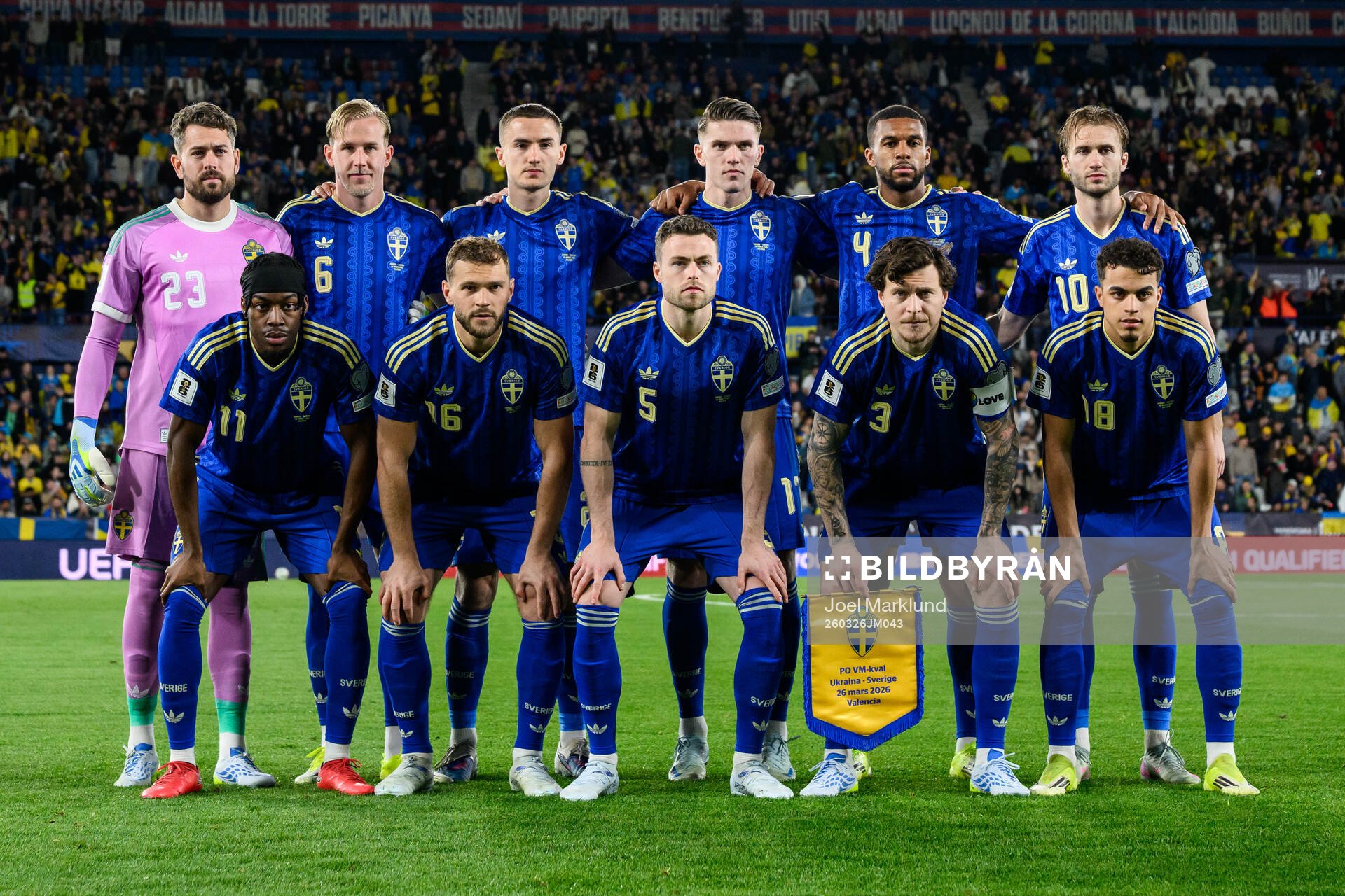 The starting eleven of Sweden consisting of goalkeeper