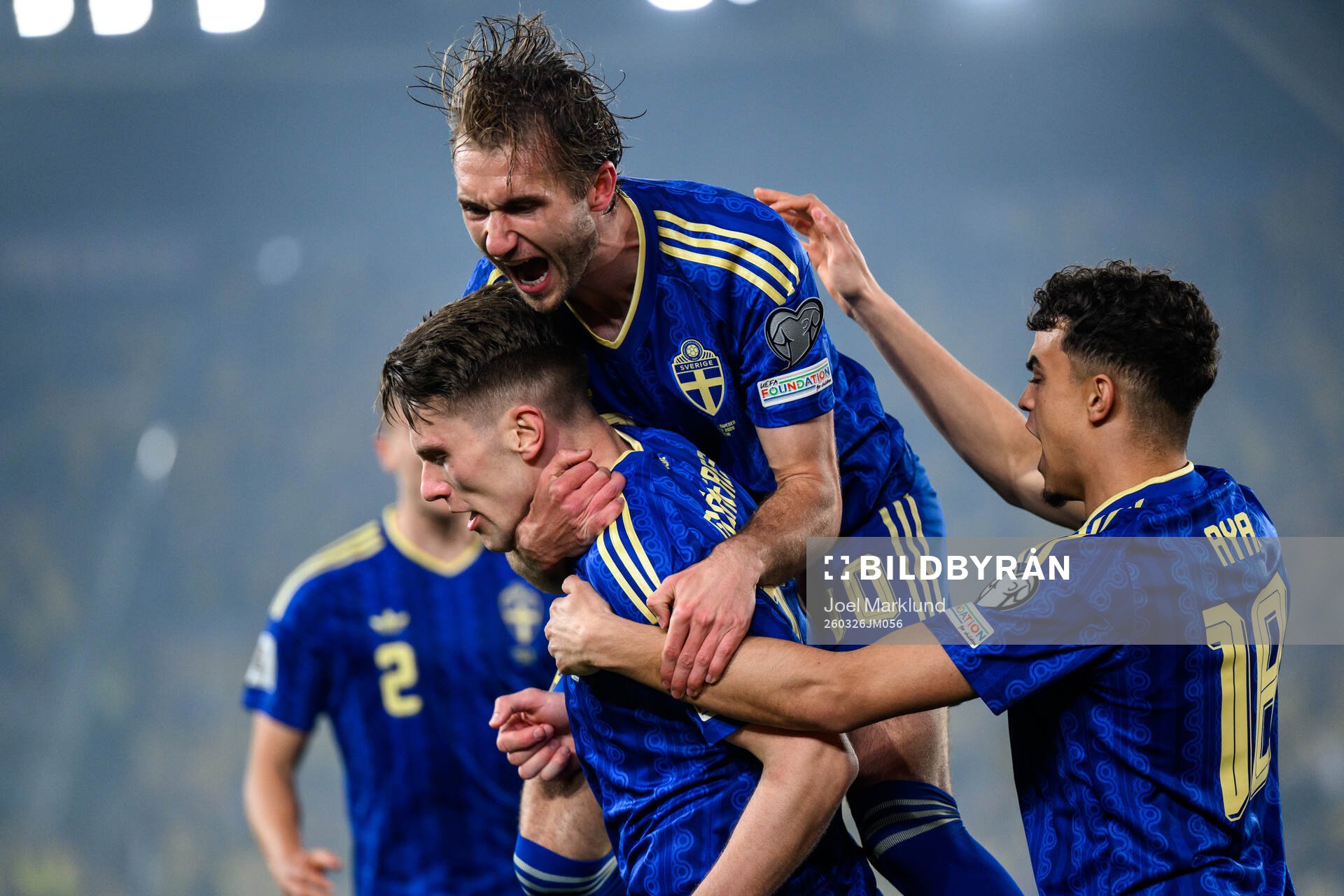 Viktor Gyökeres, Benjamin Nygren and Yasin Ayari of Sweden