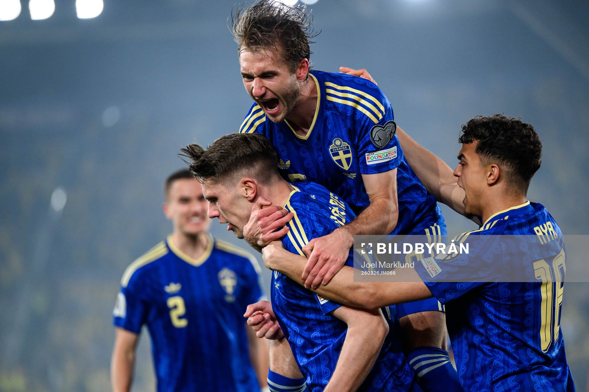 Viktor Gyökeres, Benjamin Nygren and Yasin Ayari of Sweden