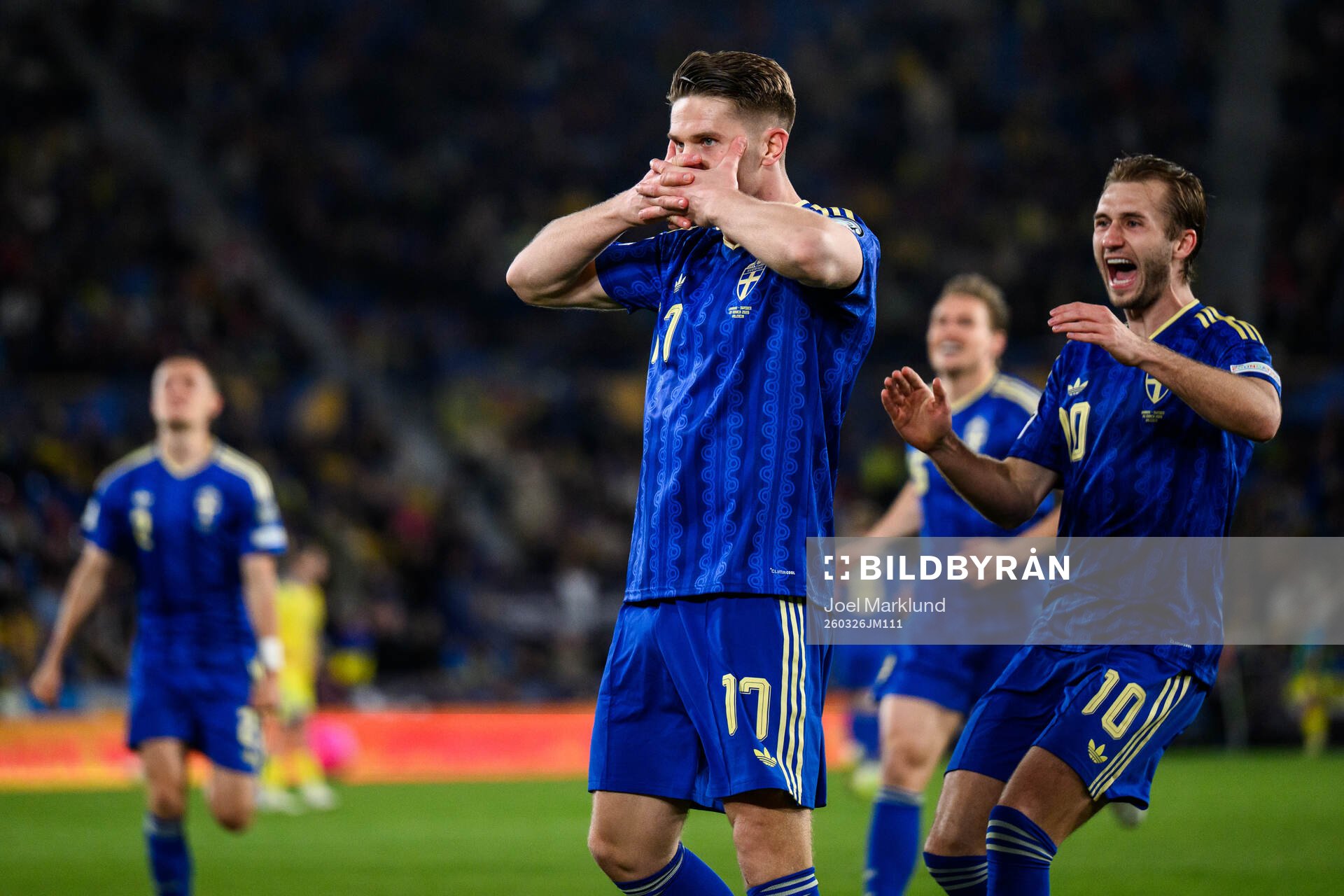 Viktor Gyökeres and Benjamin Nygren of Sweden celebrate