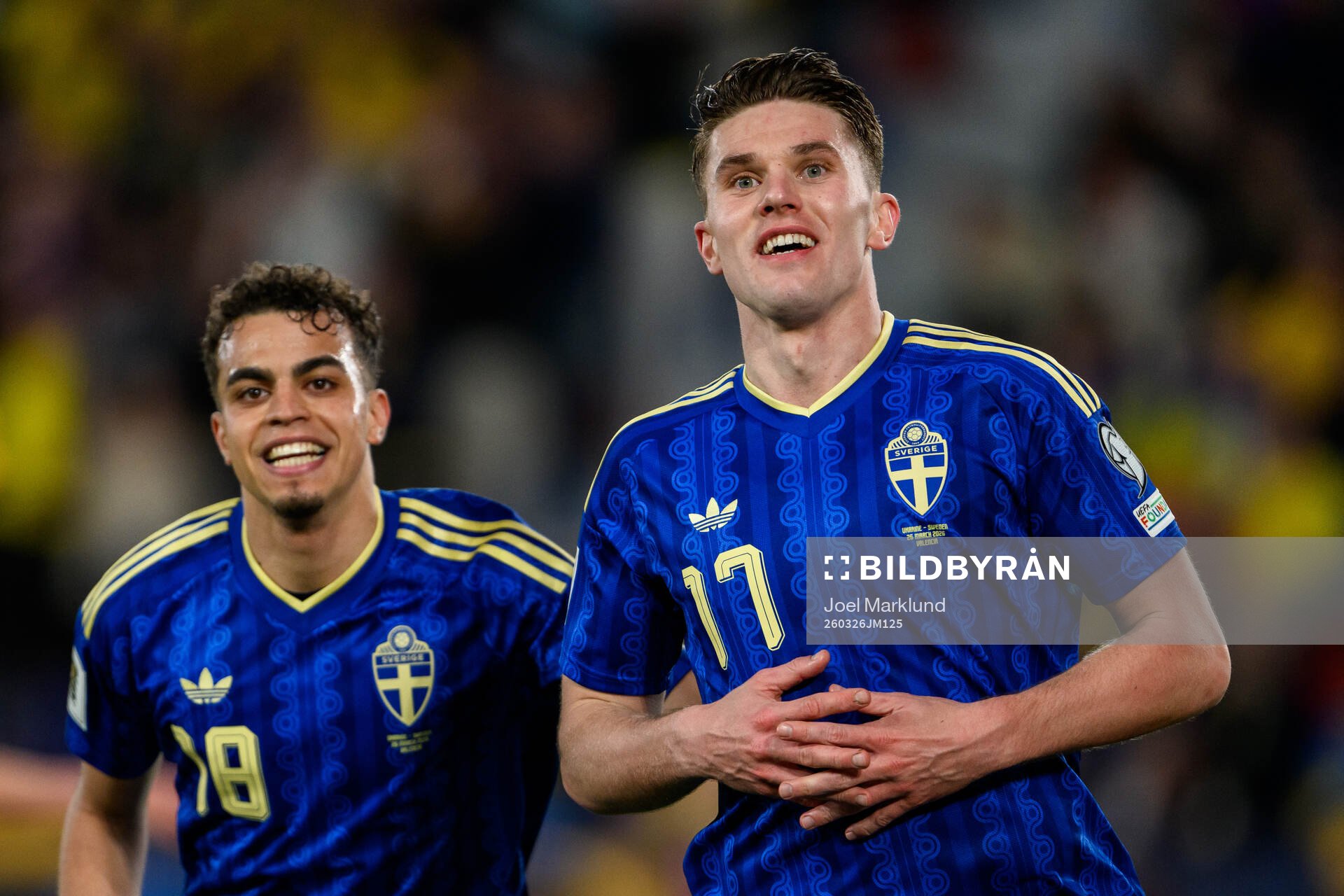 Yasin Ayari and Viktor Gyökeres of Sweden celebrate