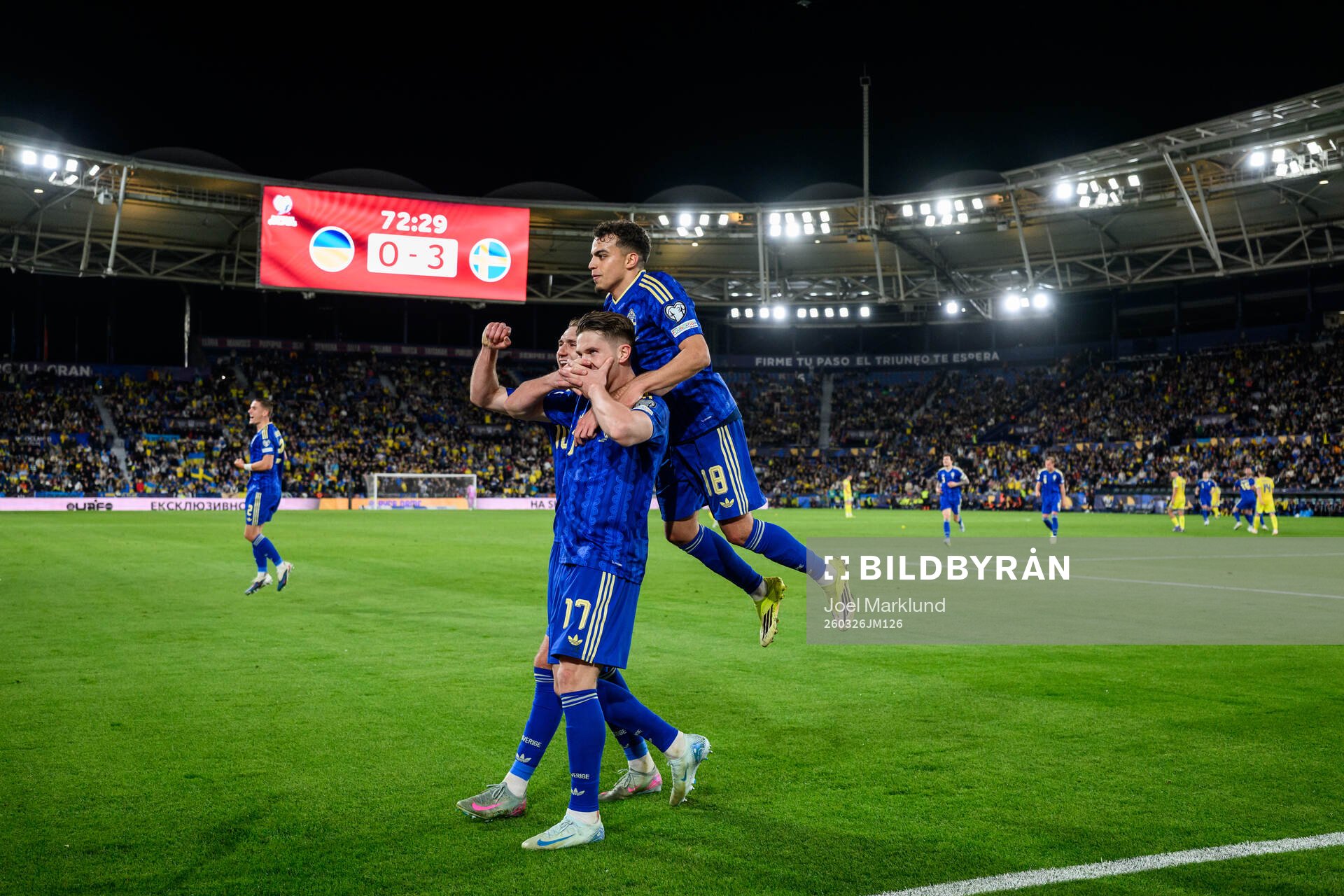 Benjamin Nygren, Viktor Gyökeres and Yasin Ayari of Sweden