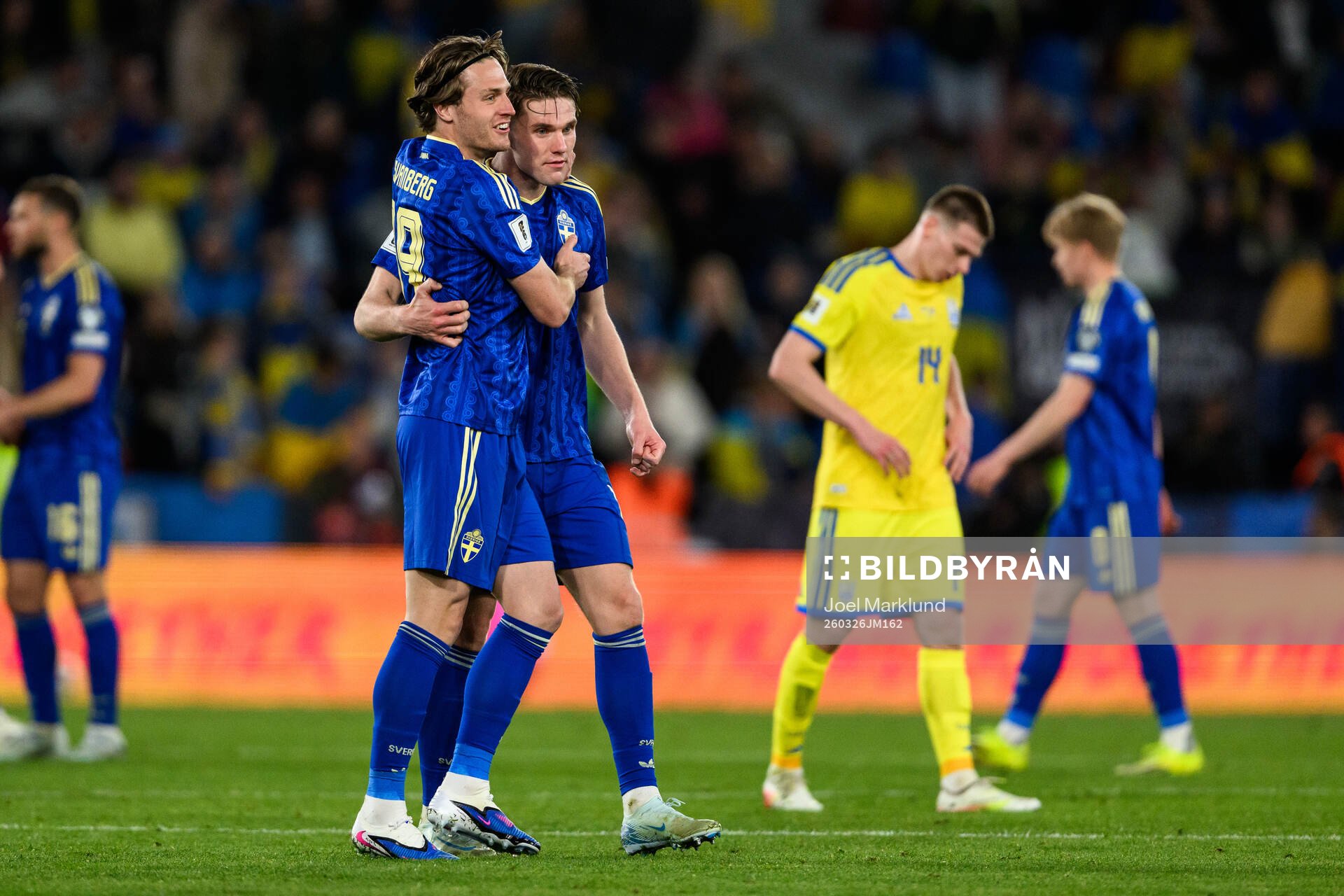 Mattias Svanberg and Viktor Gyökeres of Sweden celebrate